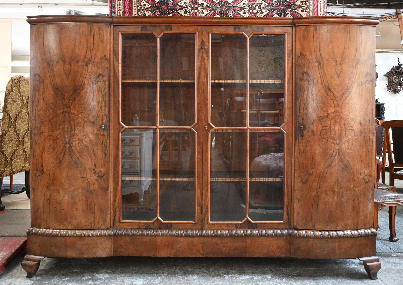 Antique European Walnut Bookcase Cabinet. (1 of 1)