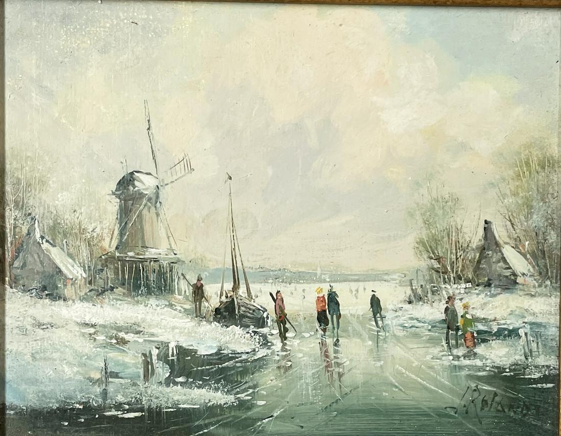 Jan Rolands Painting, Dutch Landscape w/Skaters. (1 of 5)