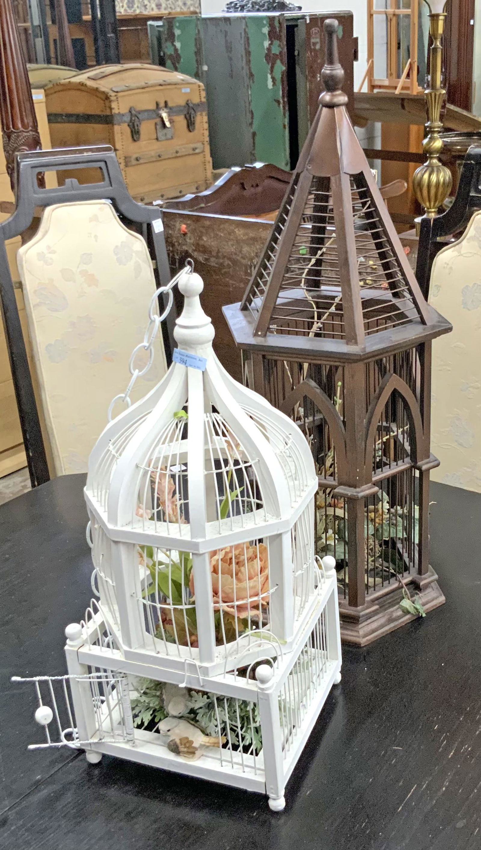 Lot: Two Wooden Bird Cages. (1 of 1)