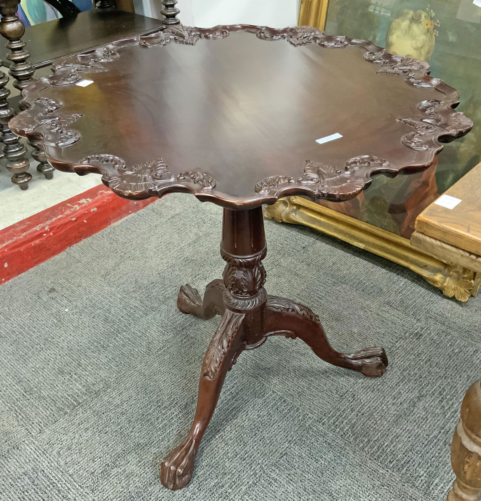 Carved 3-Legged Pie-Crust Tilt-Top Table. (1 of 1)
