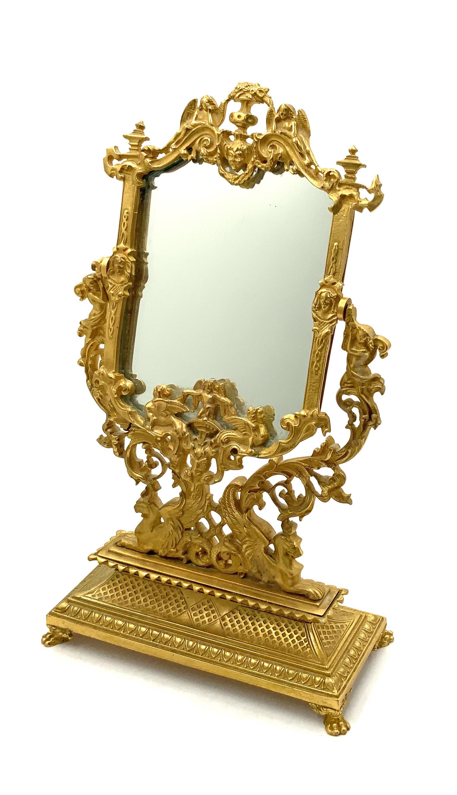 Antique French Gold Gilded Vanity Swing Mirror. (1 of 2)