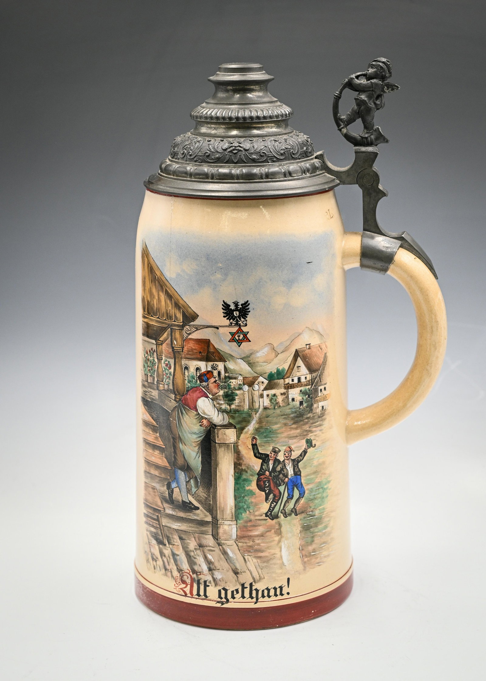 2-Liter Pottery Hand-Painted German Beer Stein. (1 of 4)