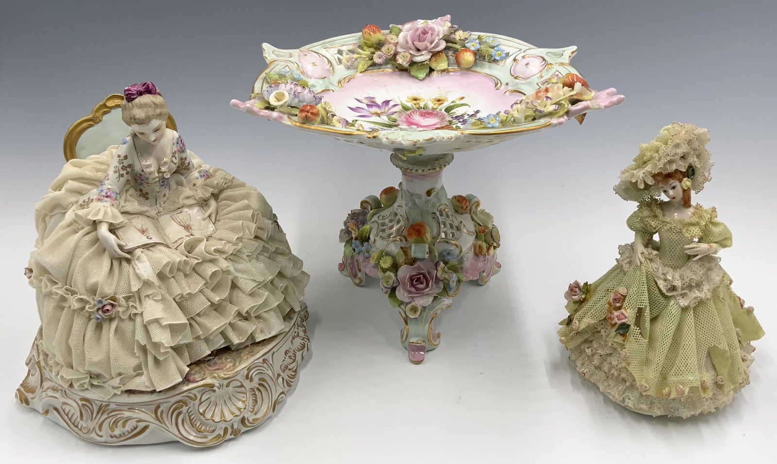 Lot: 3 Vintage Porcelain Items- Compote & Ladies. (1 of 2)