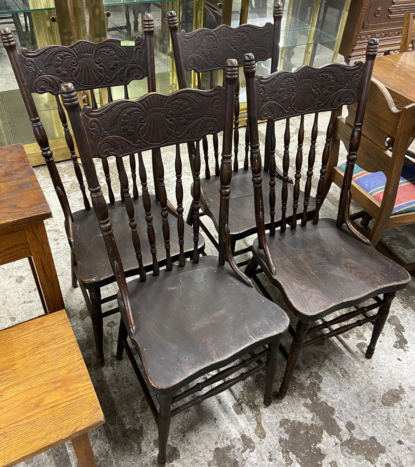 Antique Set of 4 Oak Press Back Chairs (1 of 1)