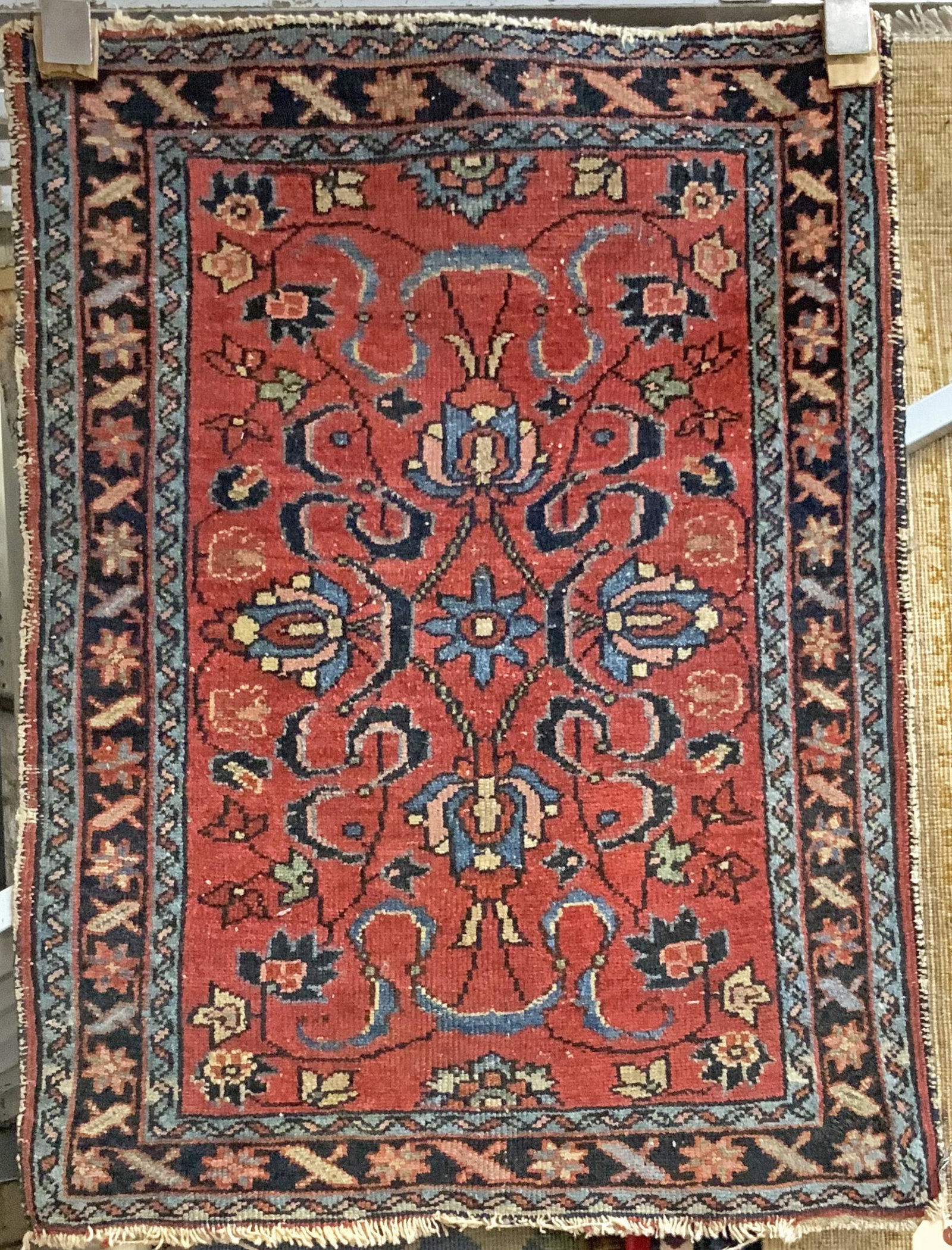 2' 1" x 2' 11" Red & Blue Oriental Rug. (1 of 1)