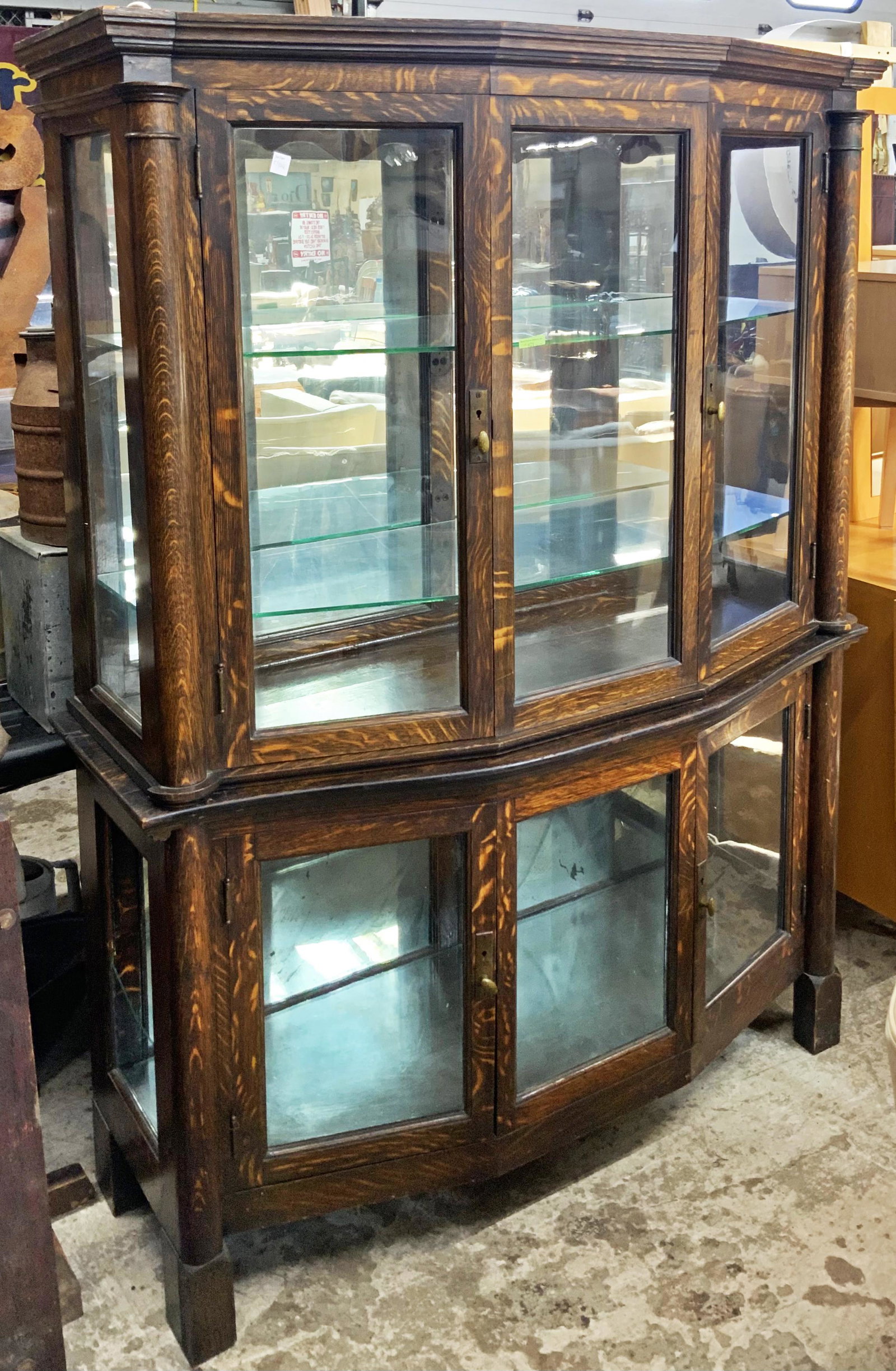 Antique Tiger Oak China Cabinet. (1 of 1)