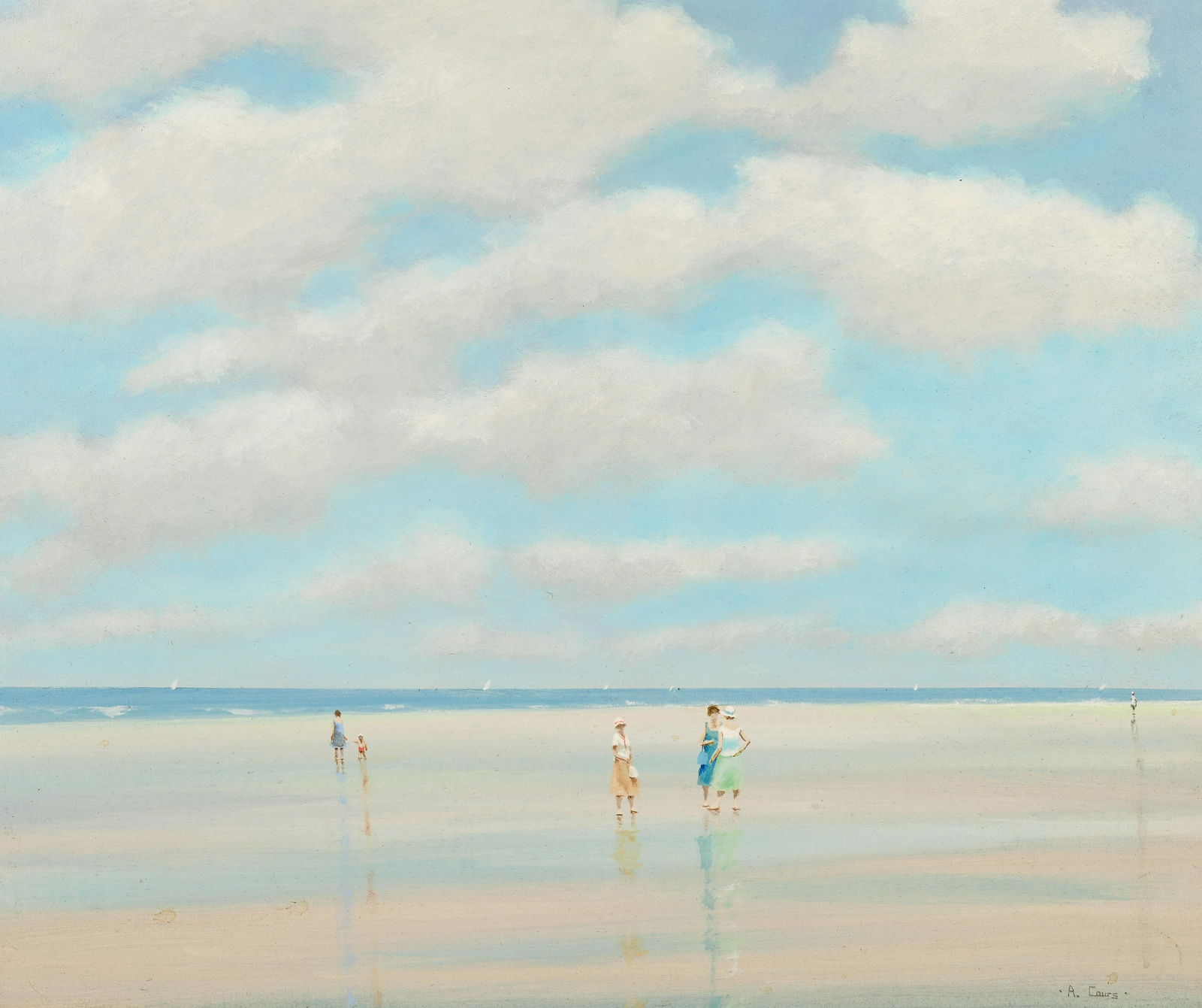 Painting, Beach Scene with Figures, by Alan Cours. (1 of 4)