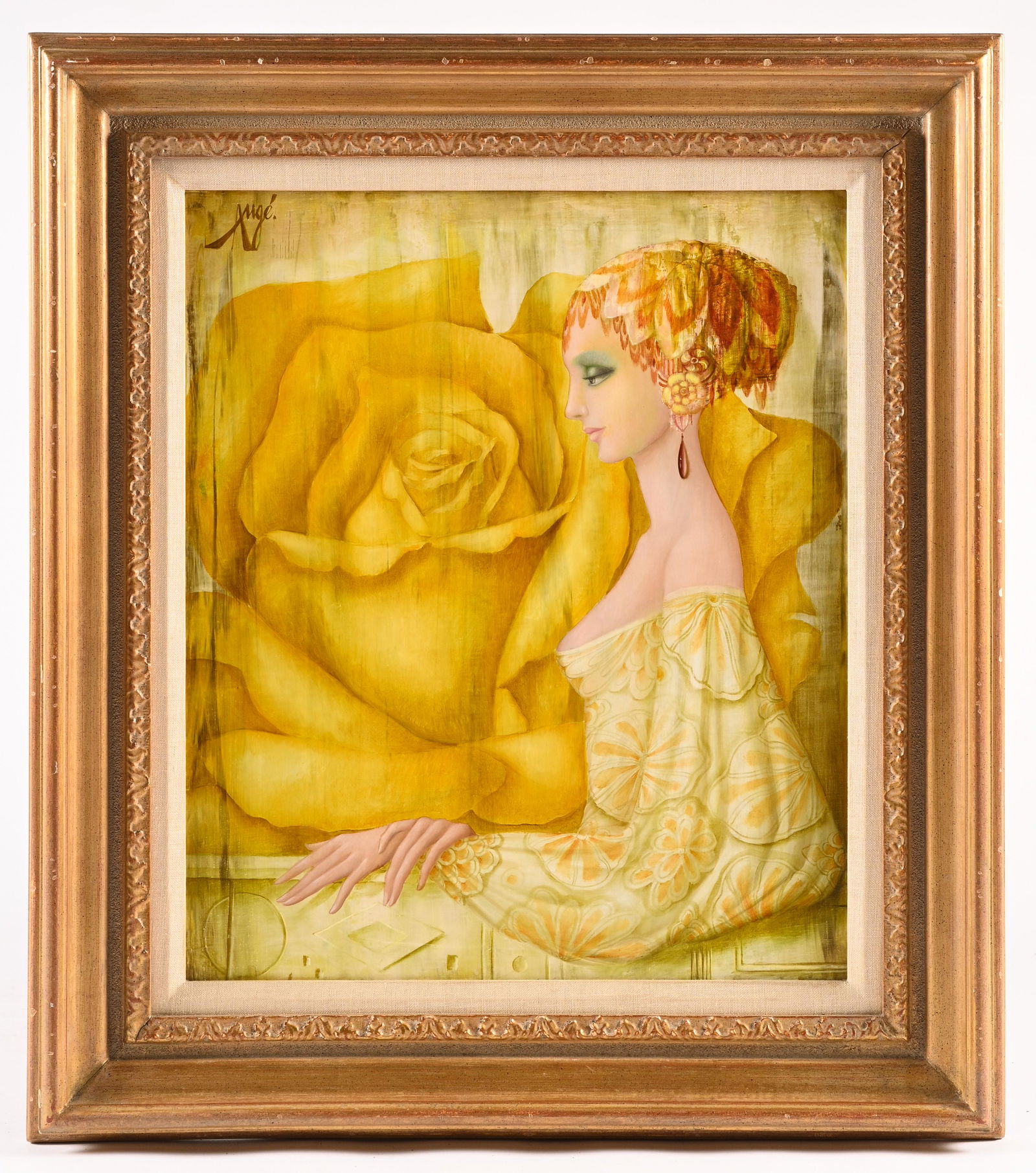 Philippe Auge Painting of Woman and Rose. (1 of 4)