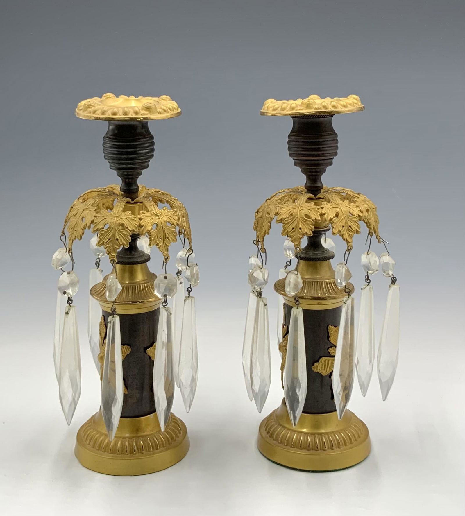 Pair of French Candlesticks w/ Crystal Prisms. (1 of 2)