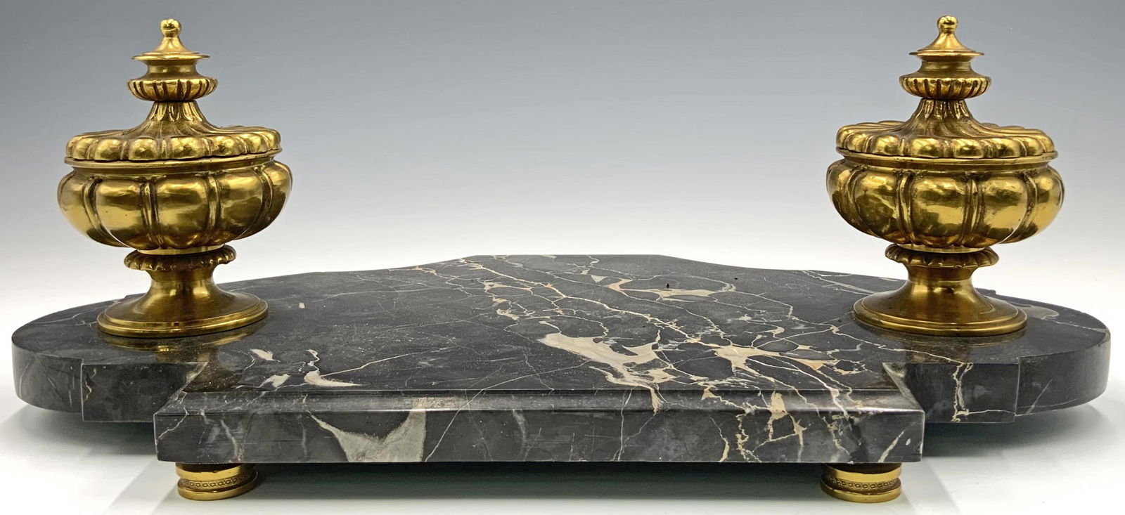 Antique Marble and Gilt Bronze Inkwell Desk Set. (1 of 3)