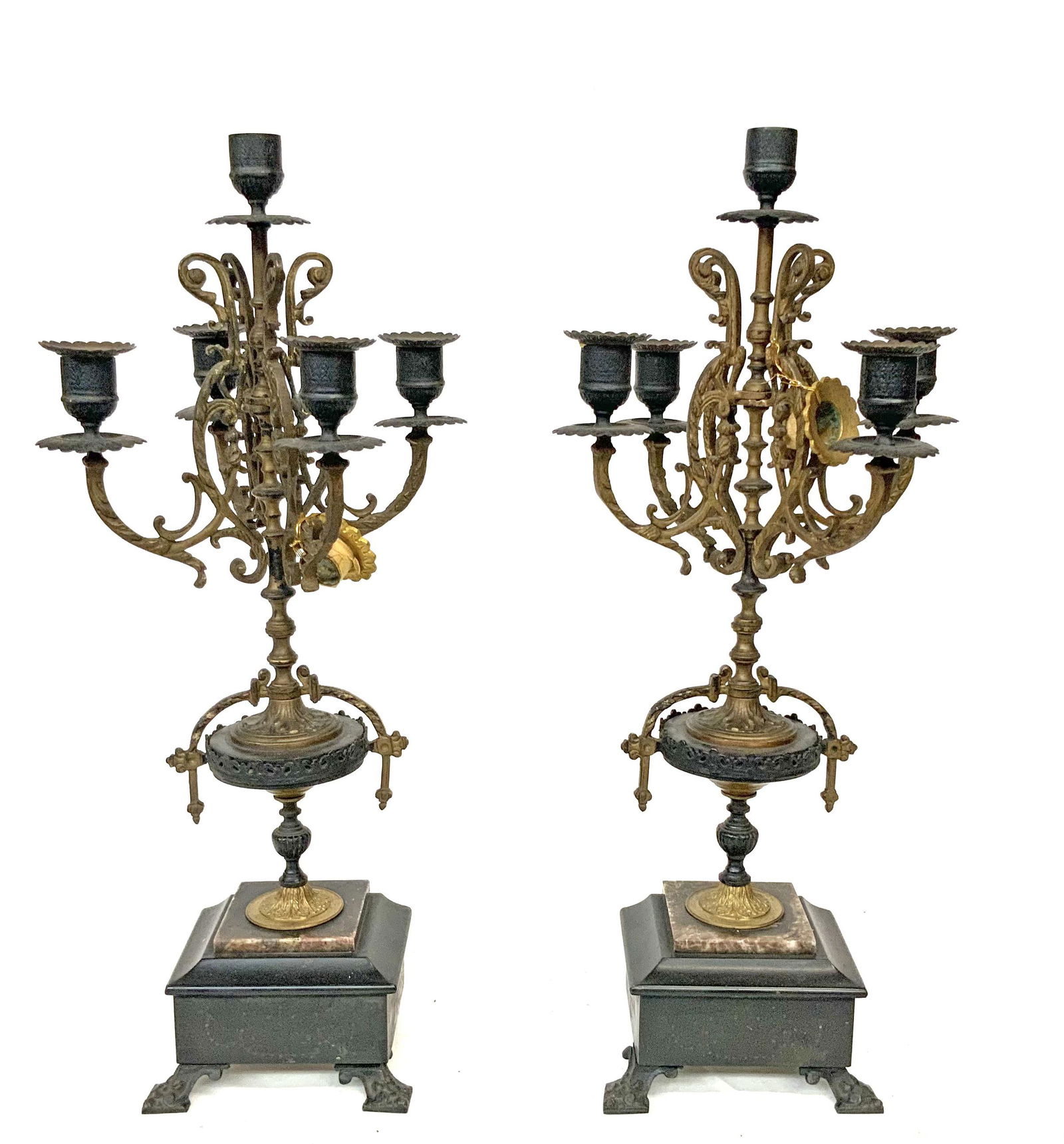 Pair of Ornate Bronze and Marble Candelabra. (1 of 2)