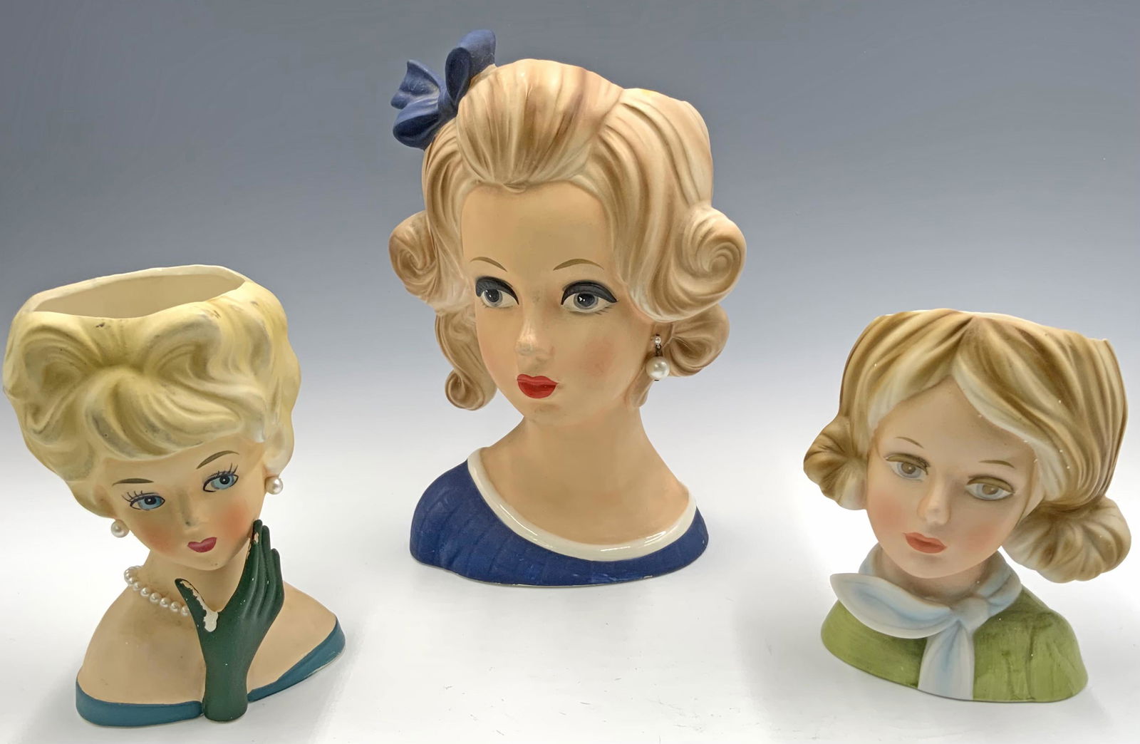Lot of 3 Vintage Porcelain Woman Head Vases. (1 of 3)