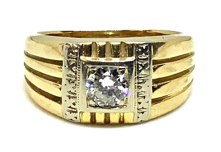 Vintage 14K Men's Ring w/Transitional Cut Diamond. (1 of 3)