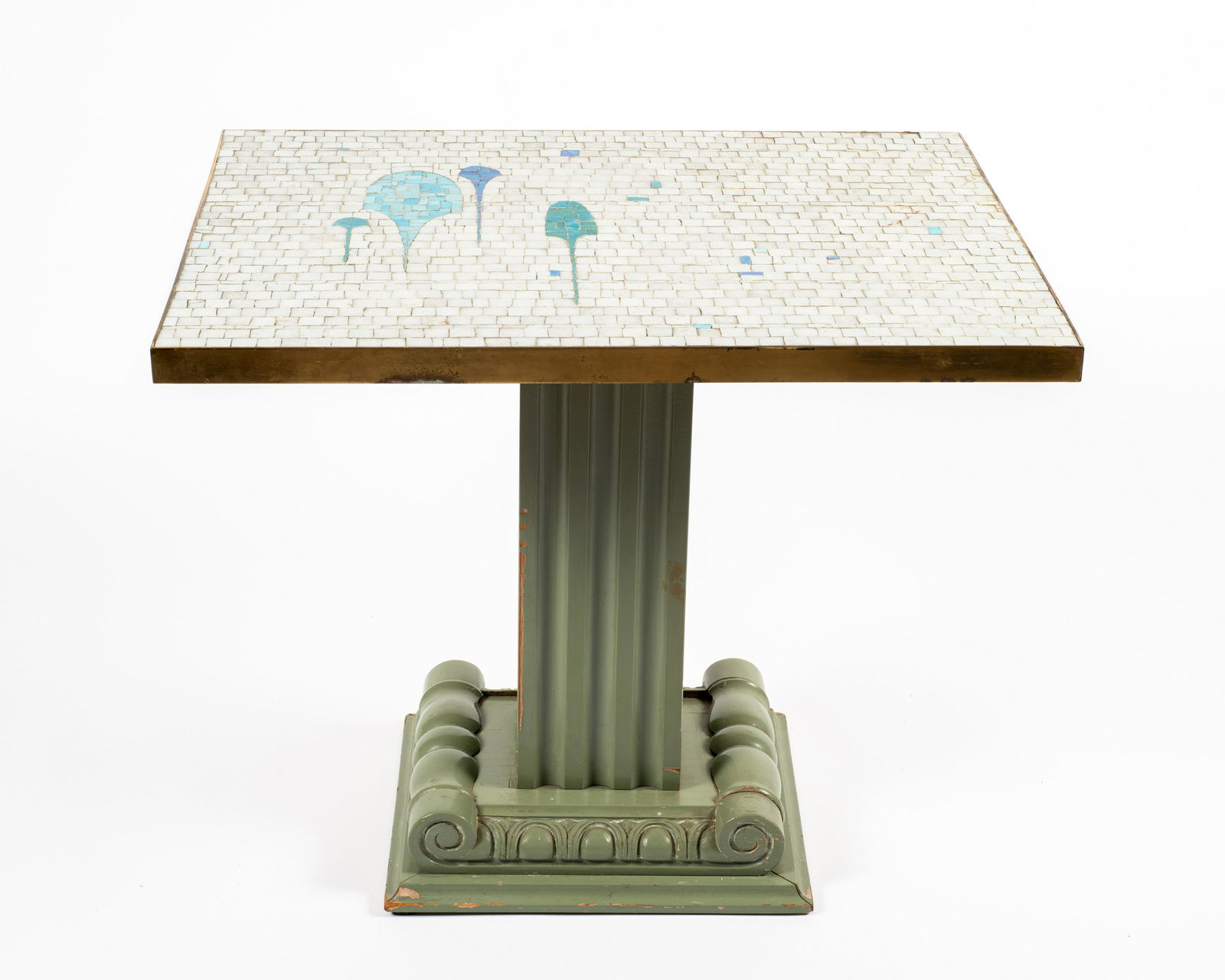 Mid-Century Stone Tile Top Pedestal Side Table. (1 of 3)