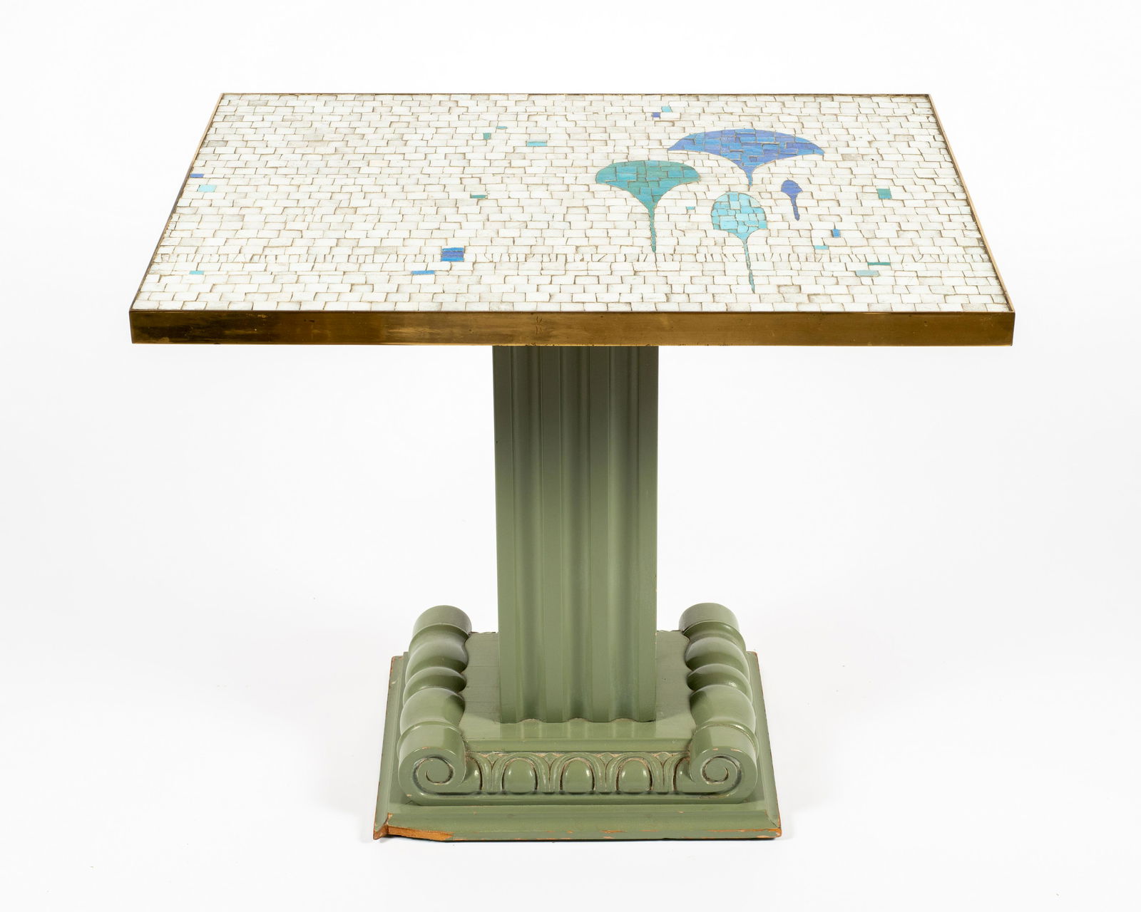 Mid-Century Stone Tile Top Pedestal Side Table. (1 of 3)