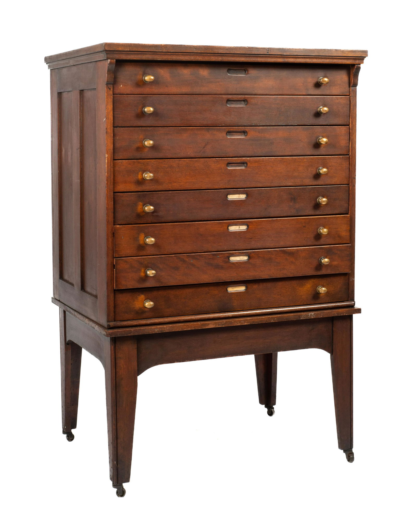 8-Drawer Vintage Dark Wood Cabinet on Legs. (1 of 2)