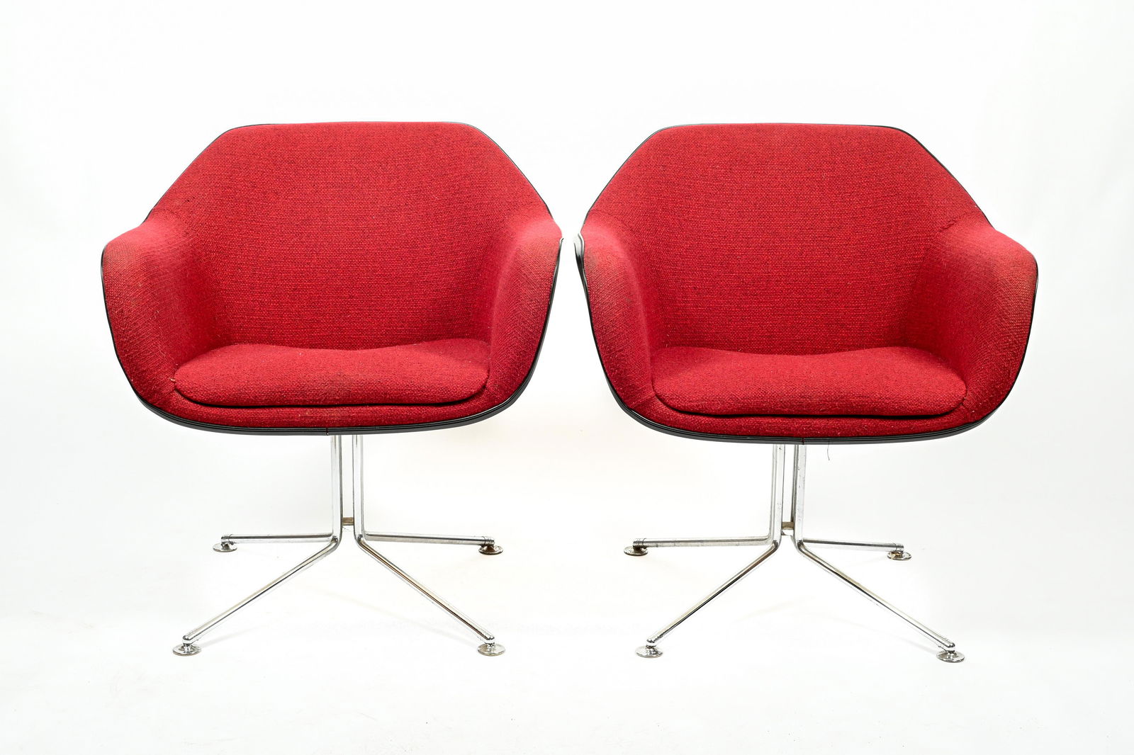 Pr of Red Mid-Century Bucket Chairs w/Chrome Bases (1 of 3)