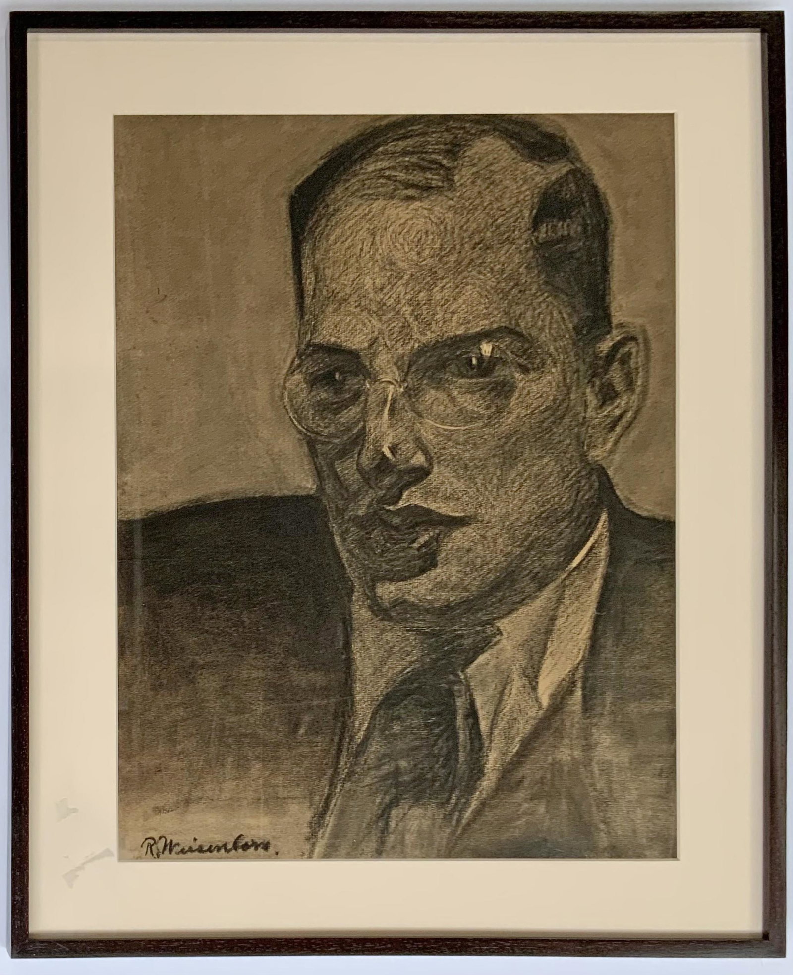 Rudolph Weisenborn Charcoal Drawing of Man.: Framed and under Plexiglass. The Piece is Moderately heavy. It Looks to be in good condition. The matte and frame are Newer. The Drawing is Signed on the lower left. Sight measurements are 23 1/4" x 1