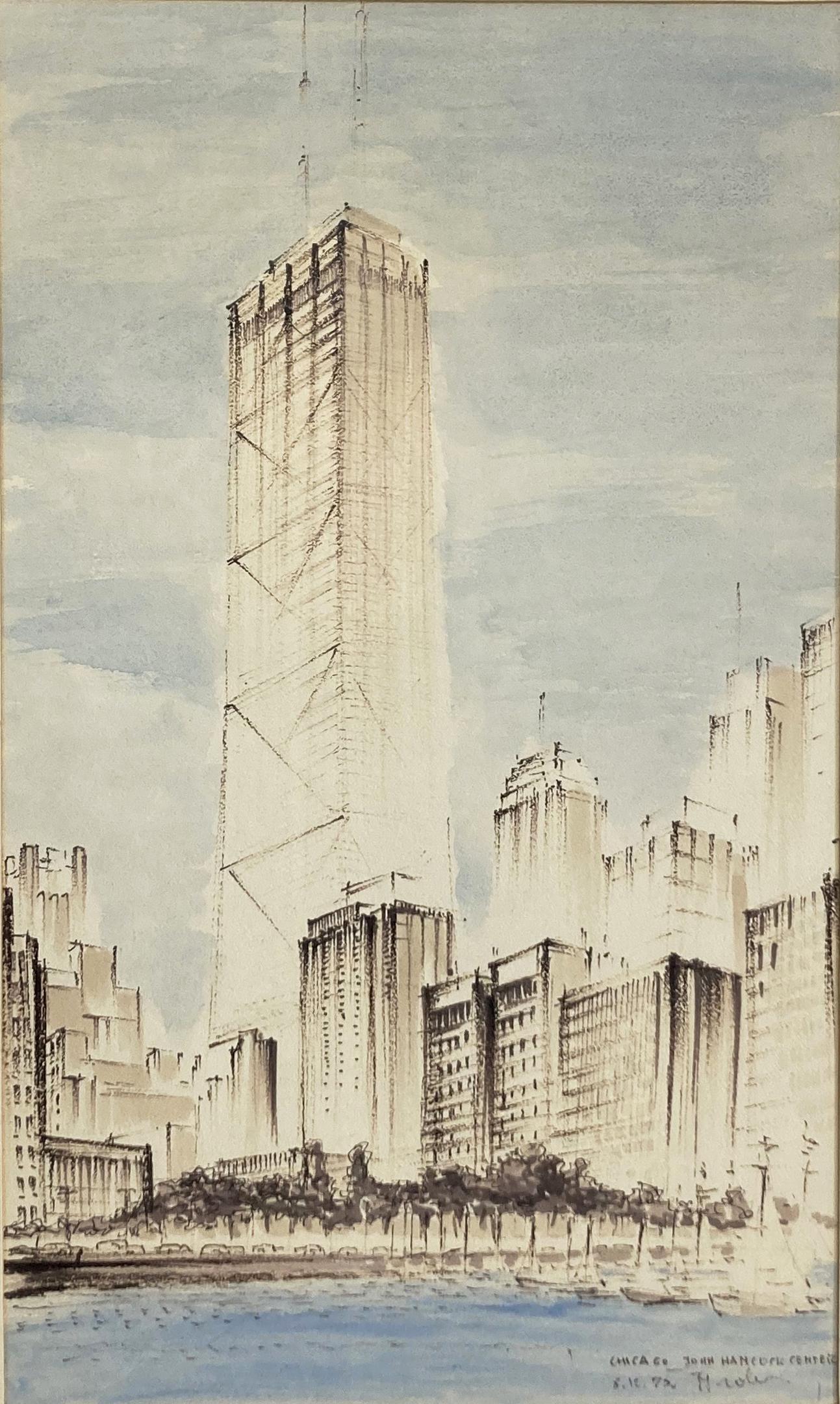 Watercolor of John Hancock Building in Chicago. (1 of 5)