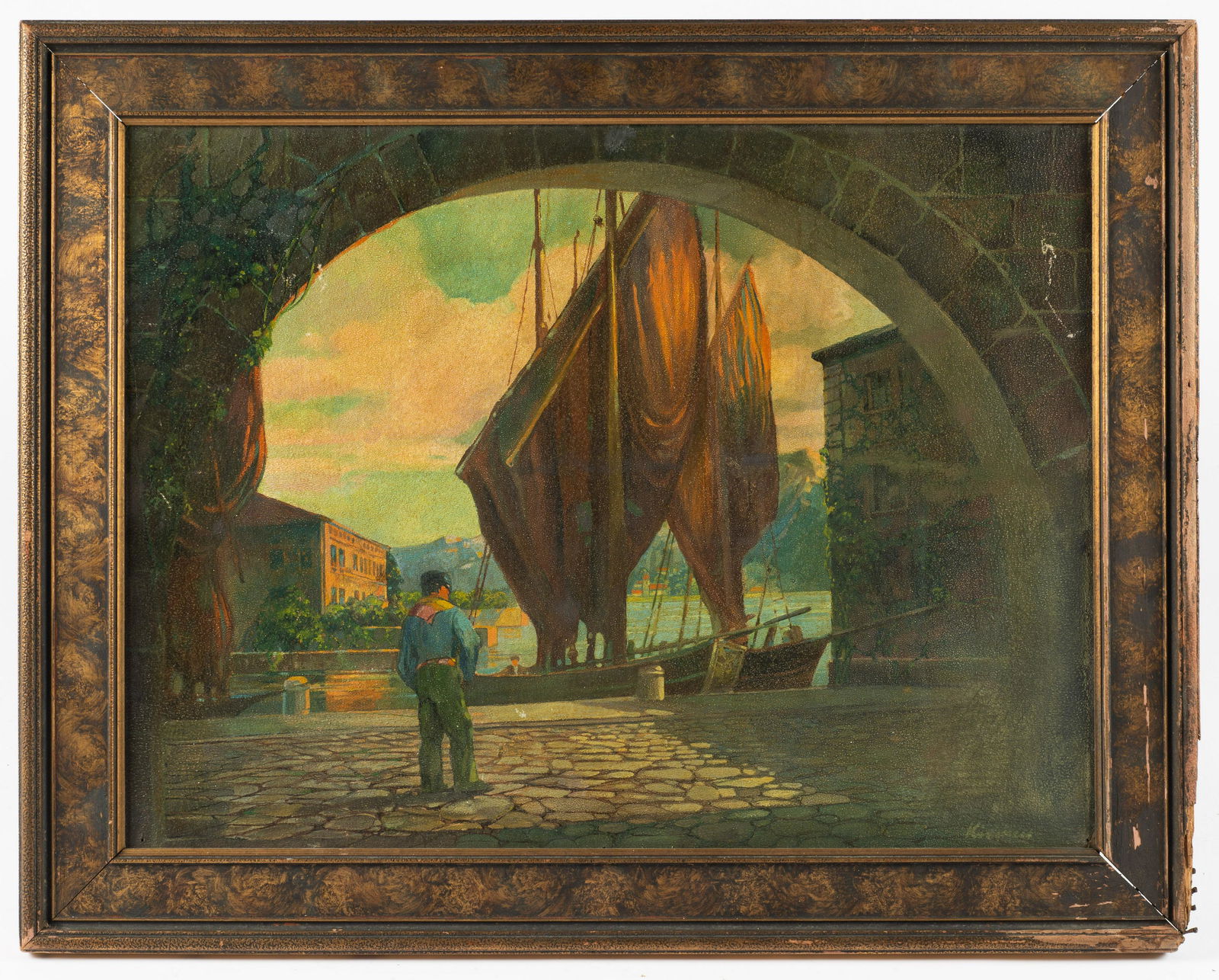 Antique Oil Painting of Sailboats at Dawn, Signed. (1 of 6)
