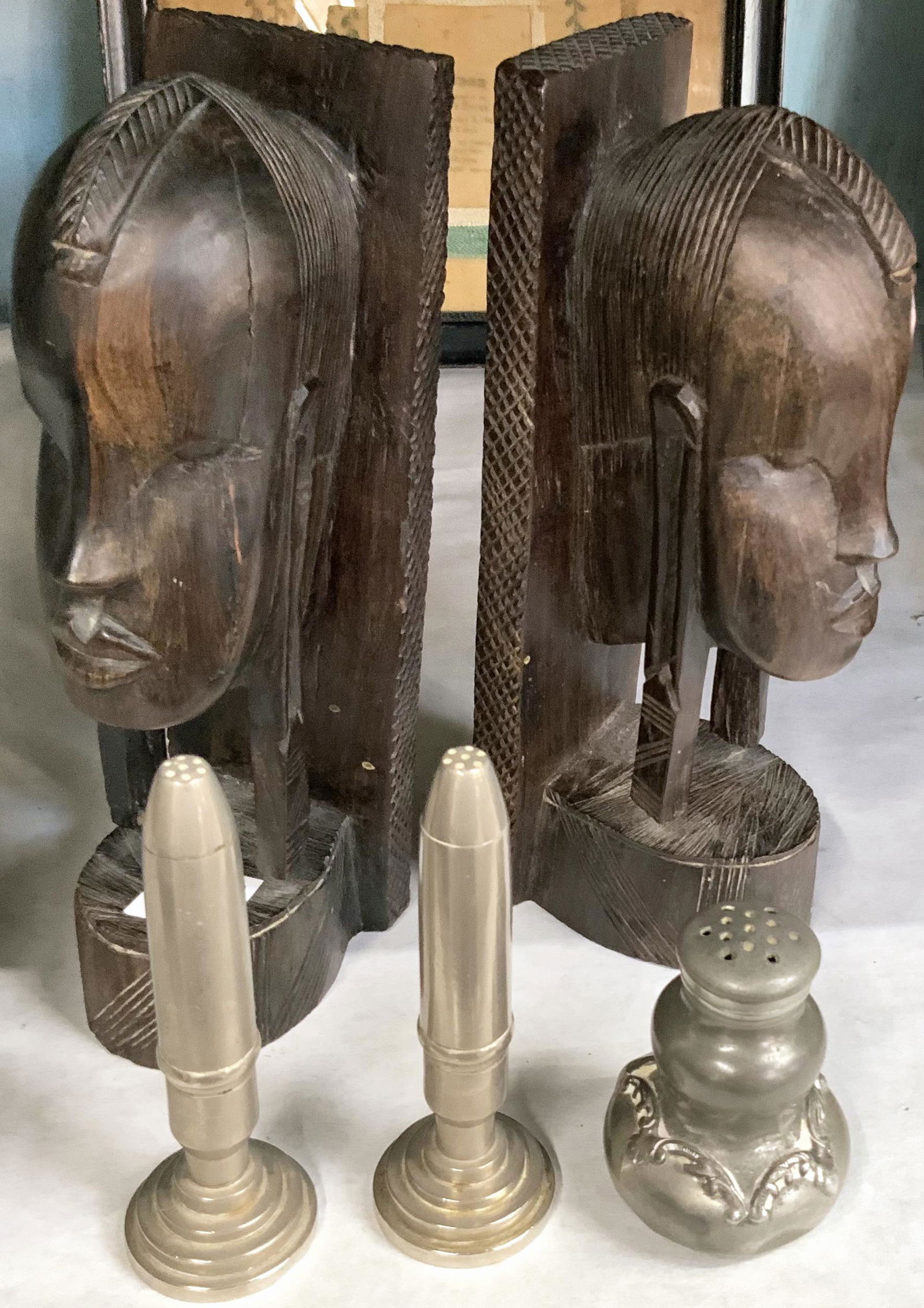 Lot of Five Items and Carved Bookends. (1 of 1)