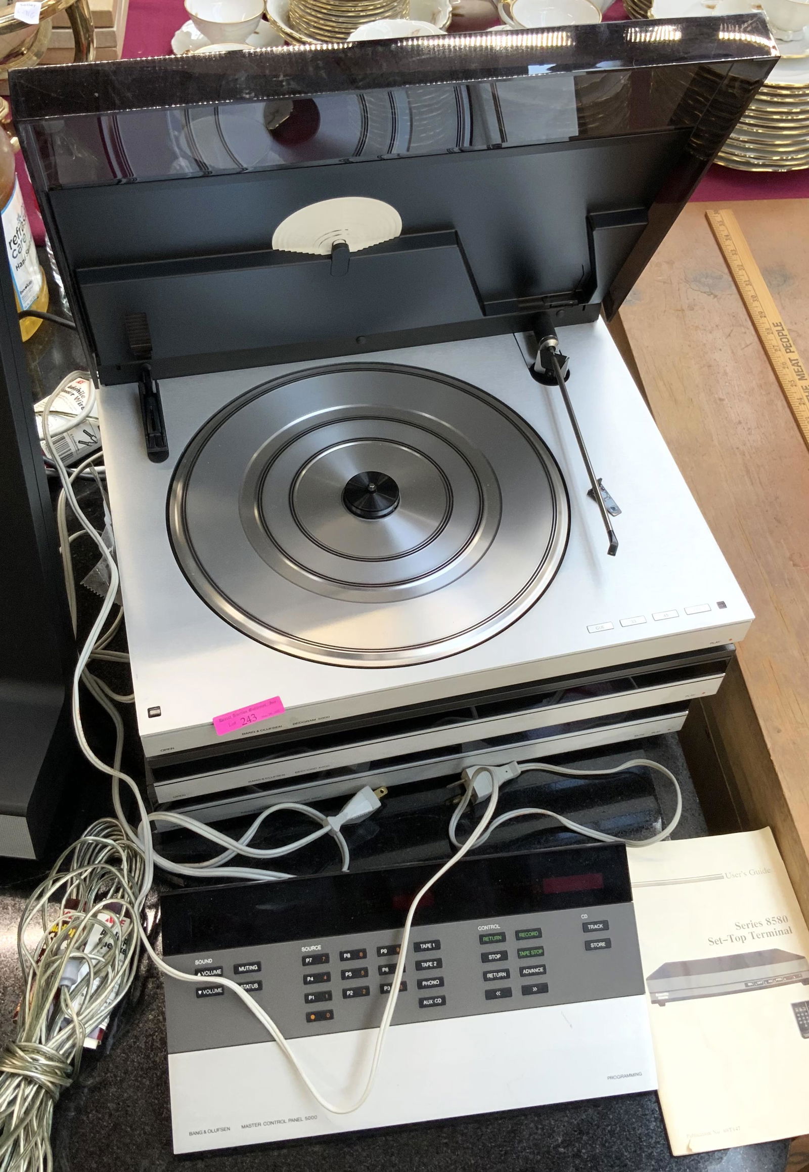 Bang & Olufsen Beomaster 5000 Stereo System.: From the 1980s. Includes a Beogram 5000 Turntable, a Beocord 5000 Cassette Player, a Beomaster 5000 Amplifier, a Master Control Panel 5000, a pair of Tall Tower floor speakers, and a remote control. T