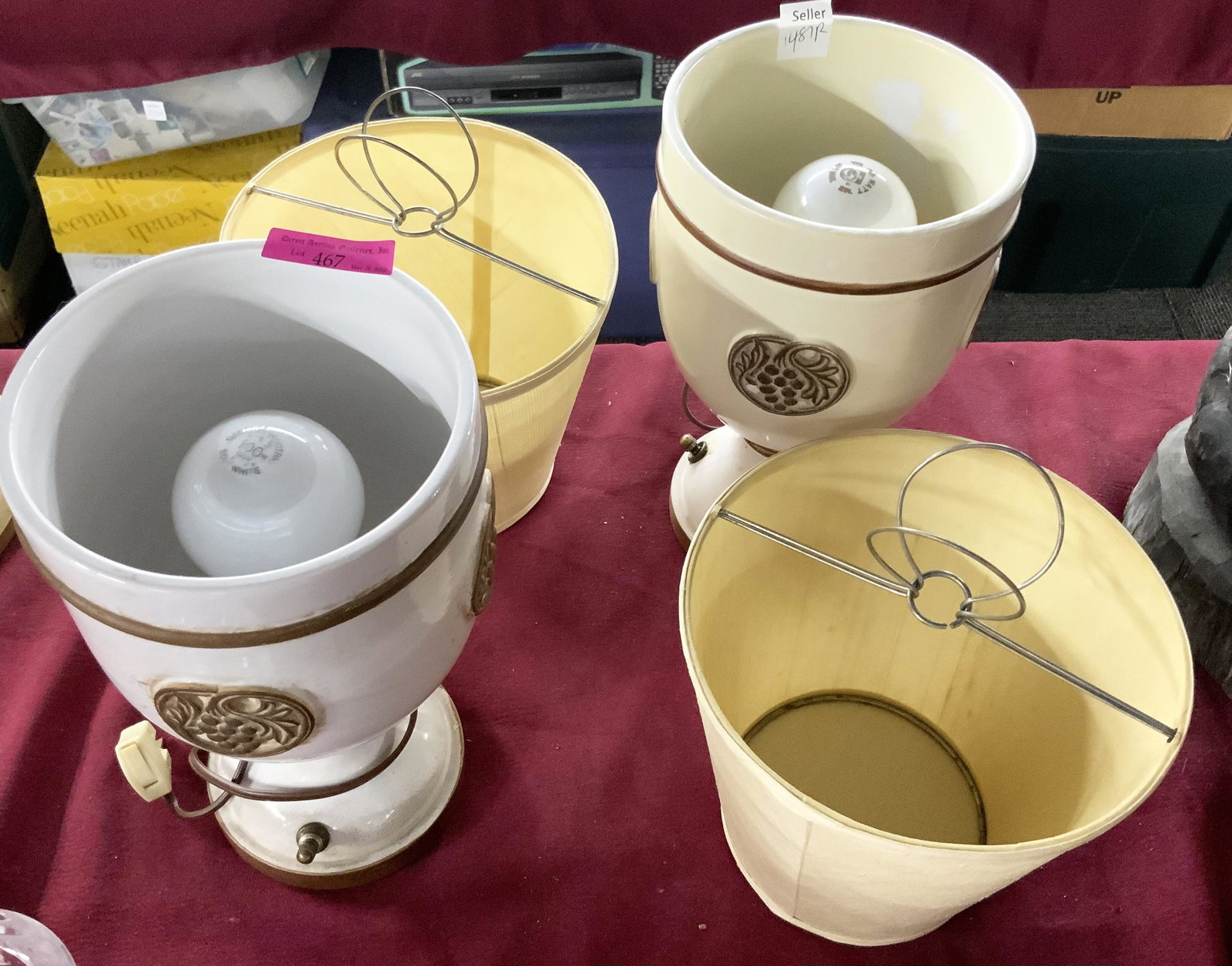 Vintage Pair of Porcelain Lamps with Shades.: The Porcelain Portion of the Lamps Measures 9 3/4". Tall. Third-Party Shipping or Personal Pickup Required.