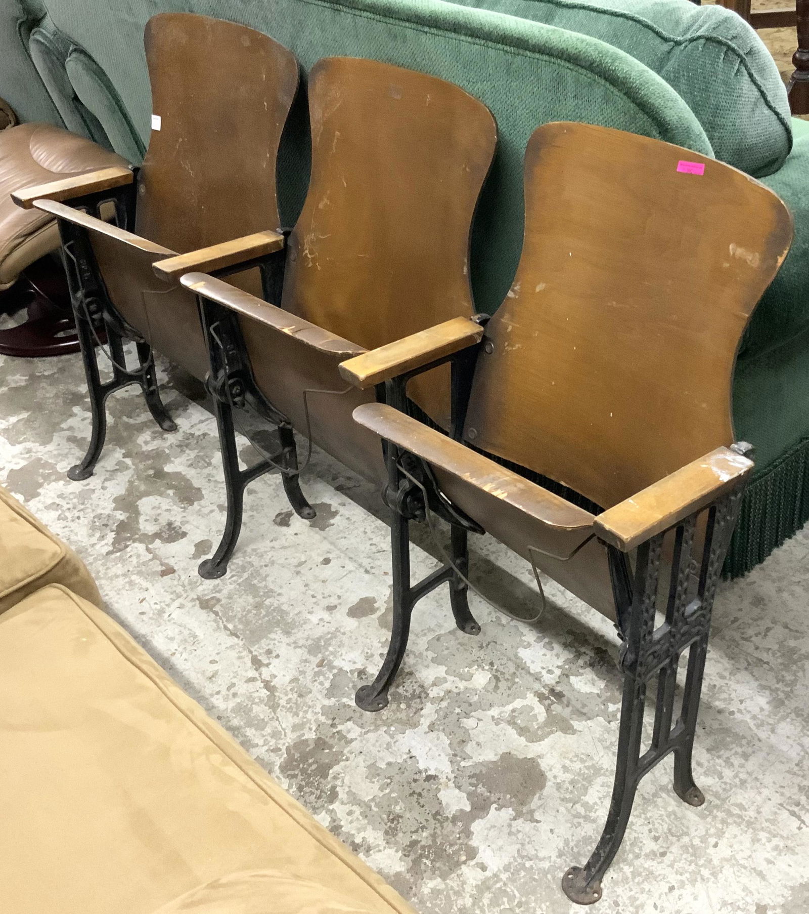 Set or Bank of 3 Vintage Theater Folding Seats. (1 of 1)