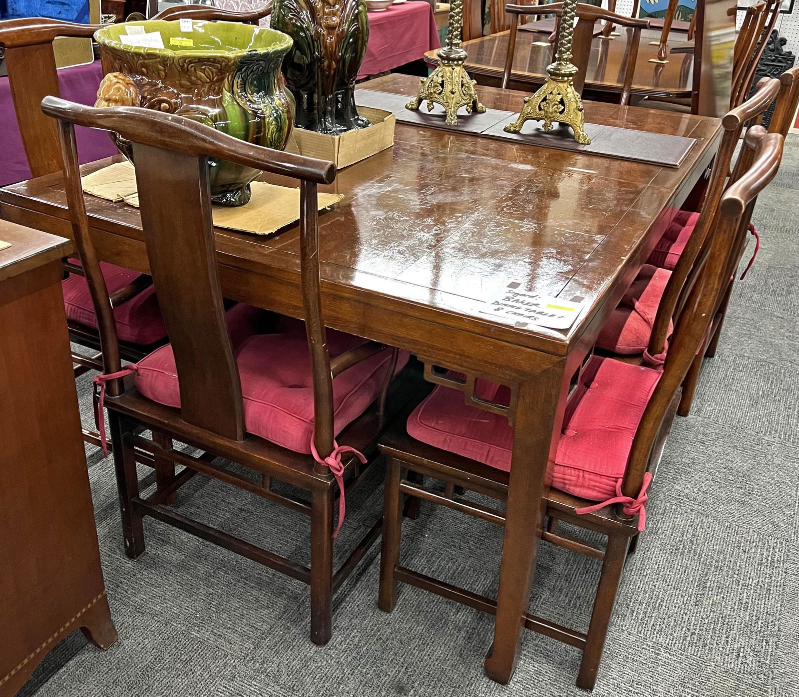 Signed Baker Asian Style Dining Table & 8 Chairs.