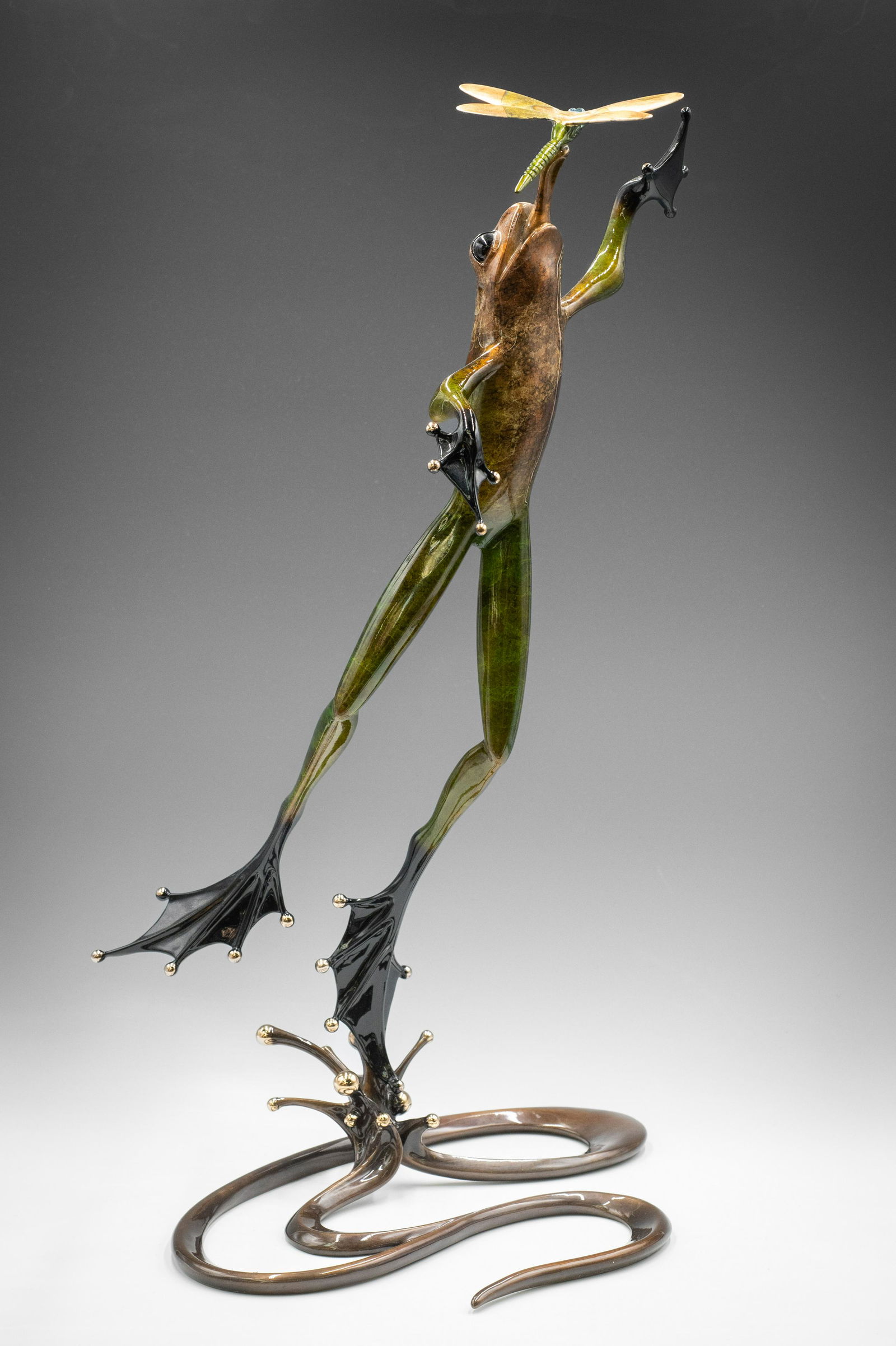 Tim Cotterill Bronze and Enamel Frog Eating Fly. (1 of 5)
