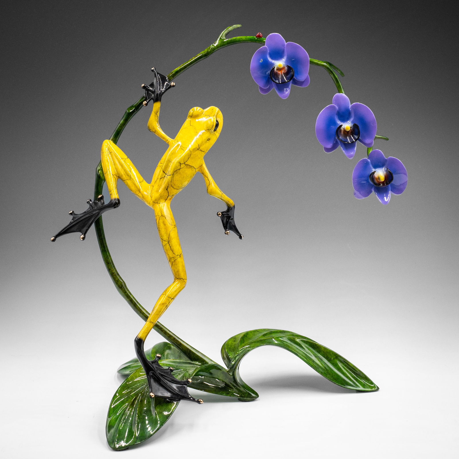 Tim Cotterill Bronze and Enamel Frog w/ Flowers. (1 of 6)