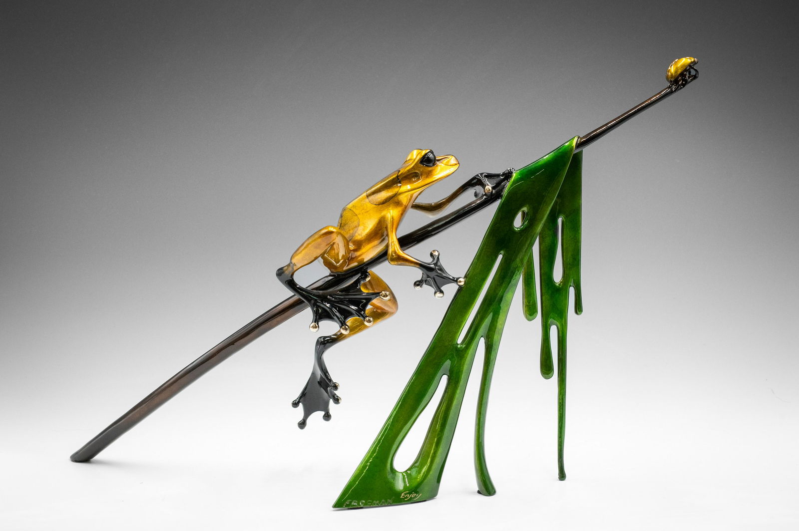 Tim Cotterill Bronze and Enamel Frog w/ Branch. (1 of 8)