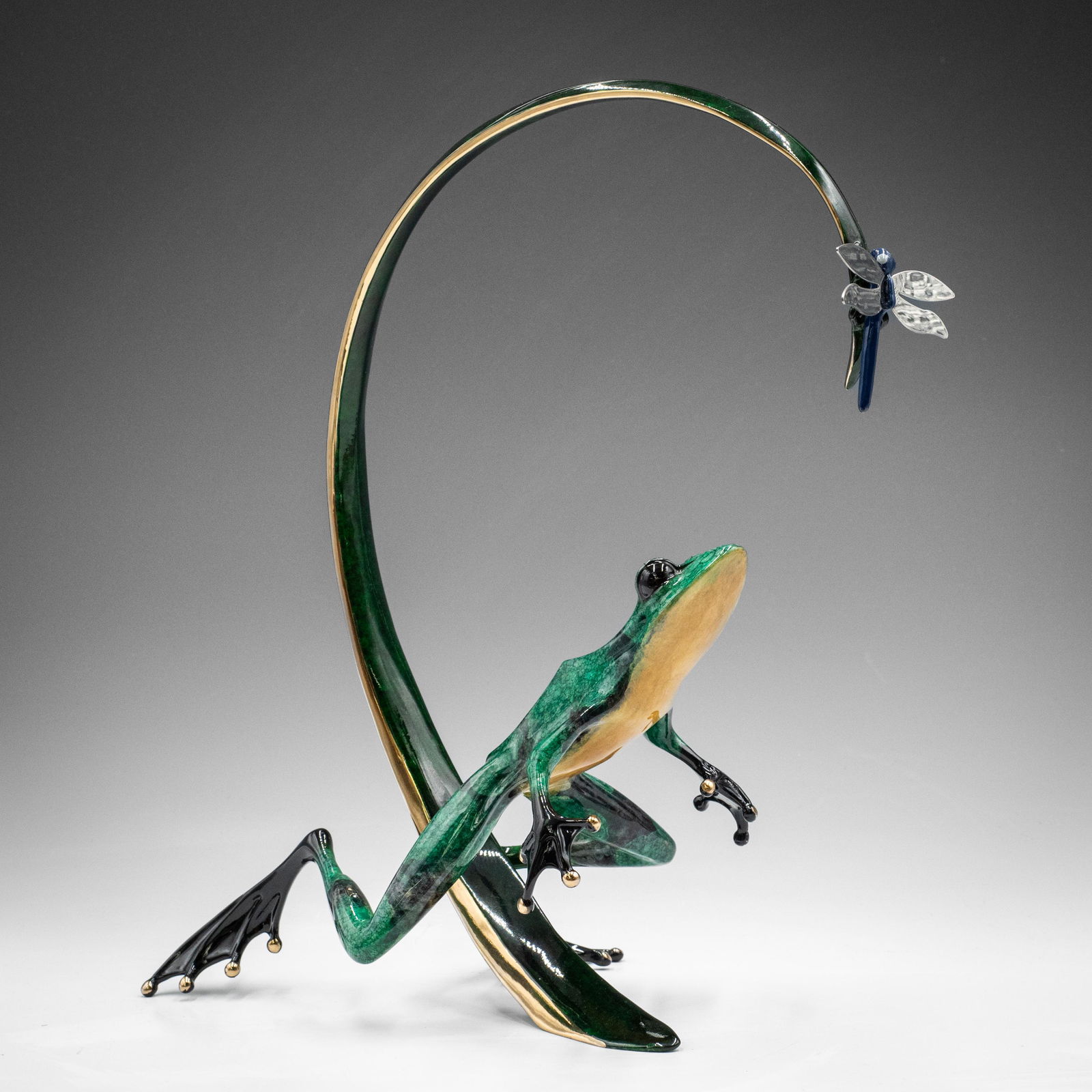 Tim Cotterill Bronze and Enamel Frog w/ Dragonfly. (1 of 8)