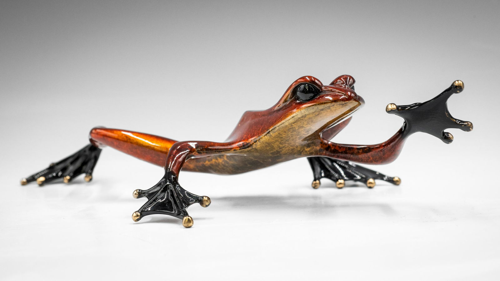 Tim Cotterill Bronze and Enamel Reaching Frog. (1 of 6)