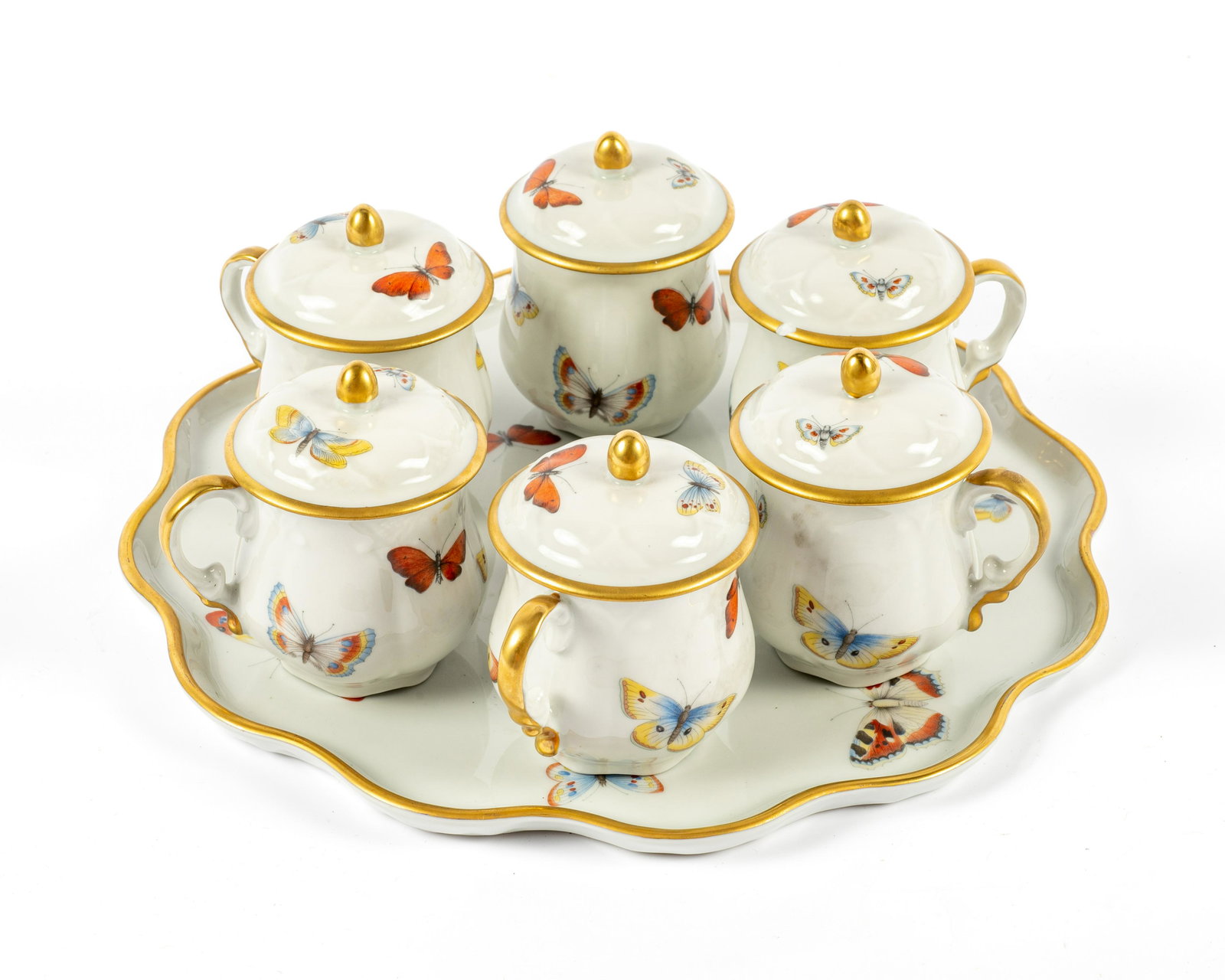 Limoges Butterfly Pots de Creme Set w/ Tray. (1 of 5)
