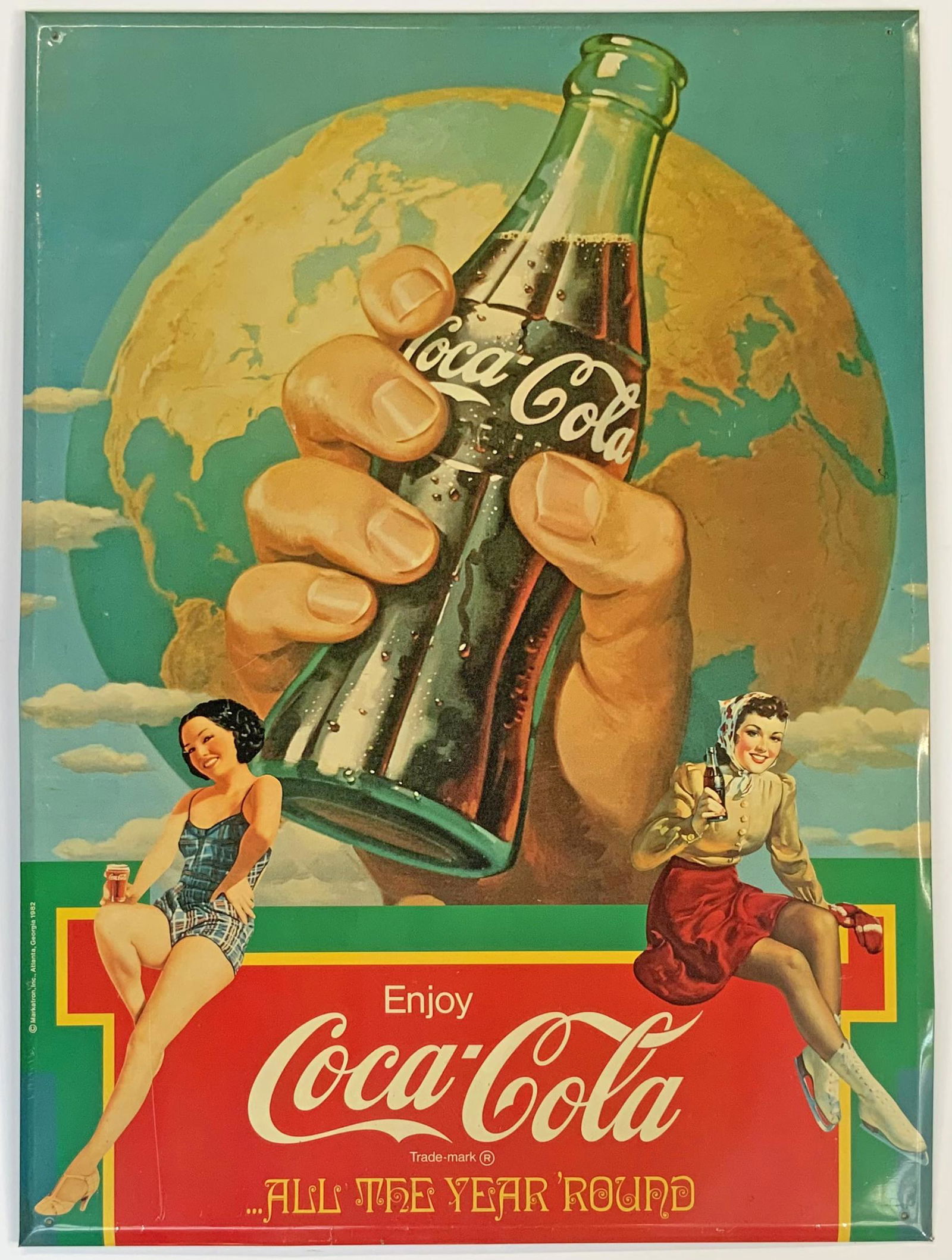 Vintage "Enjoy Coca-Cola All the Year Round" Sign. (1 of 2)