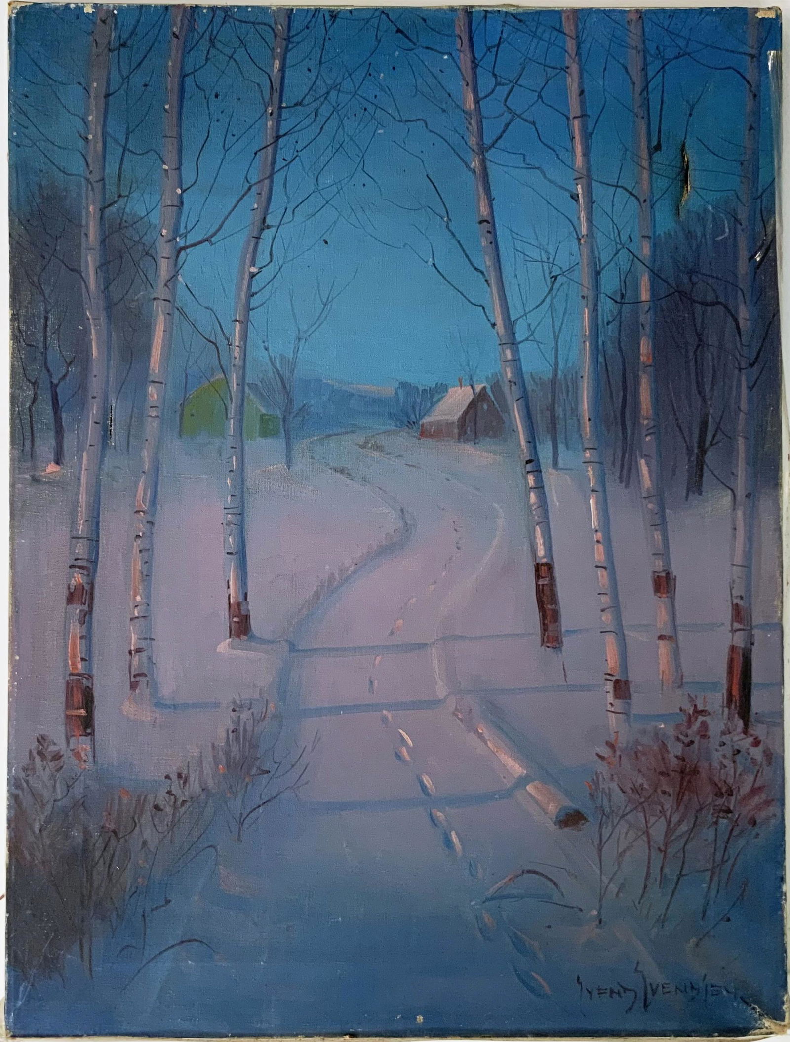 Svend Svendsen Painting of a Snowy Path at Sunset. (1 of 5)