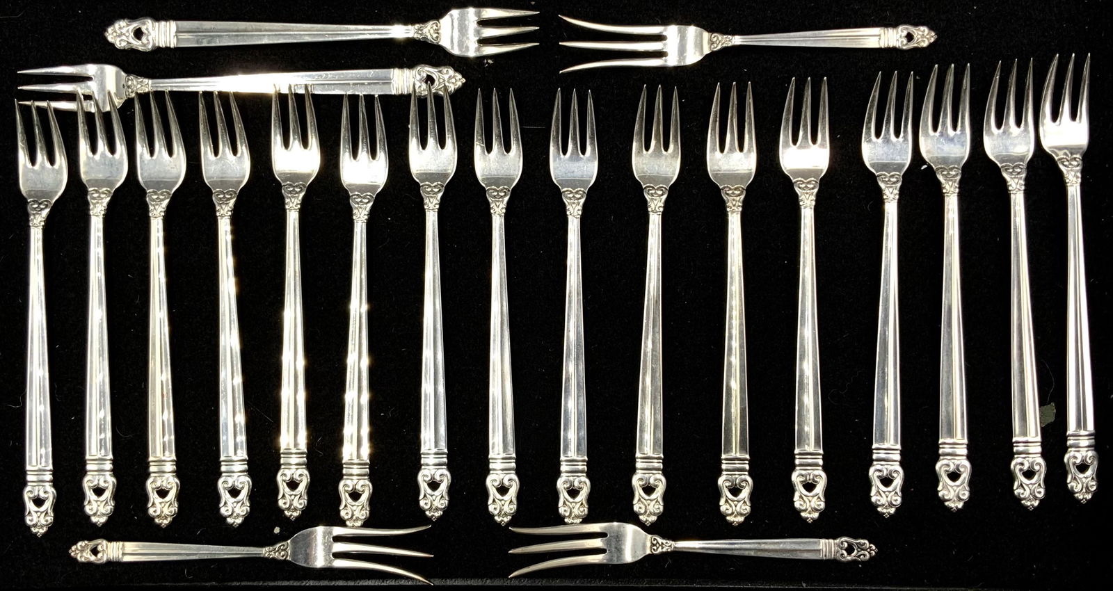 Set of 21 Royal Danish Sterling Appetizer Forks. (1 of 3)