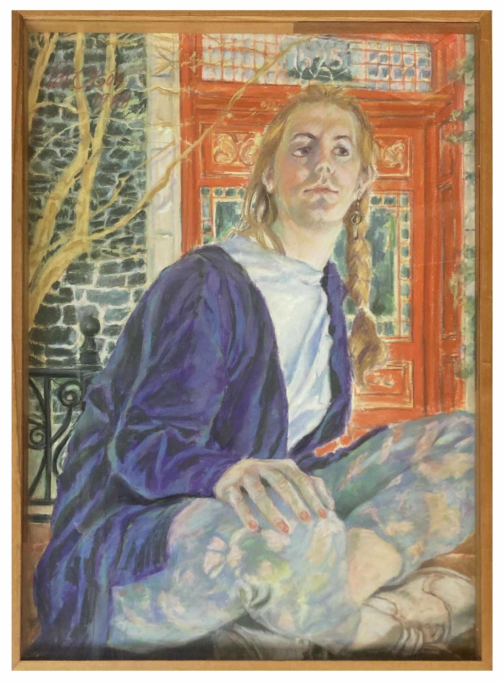 Large Oil Pastel of a Seated Woman Sgd. Pat Olson. (1 of 3)