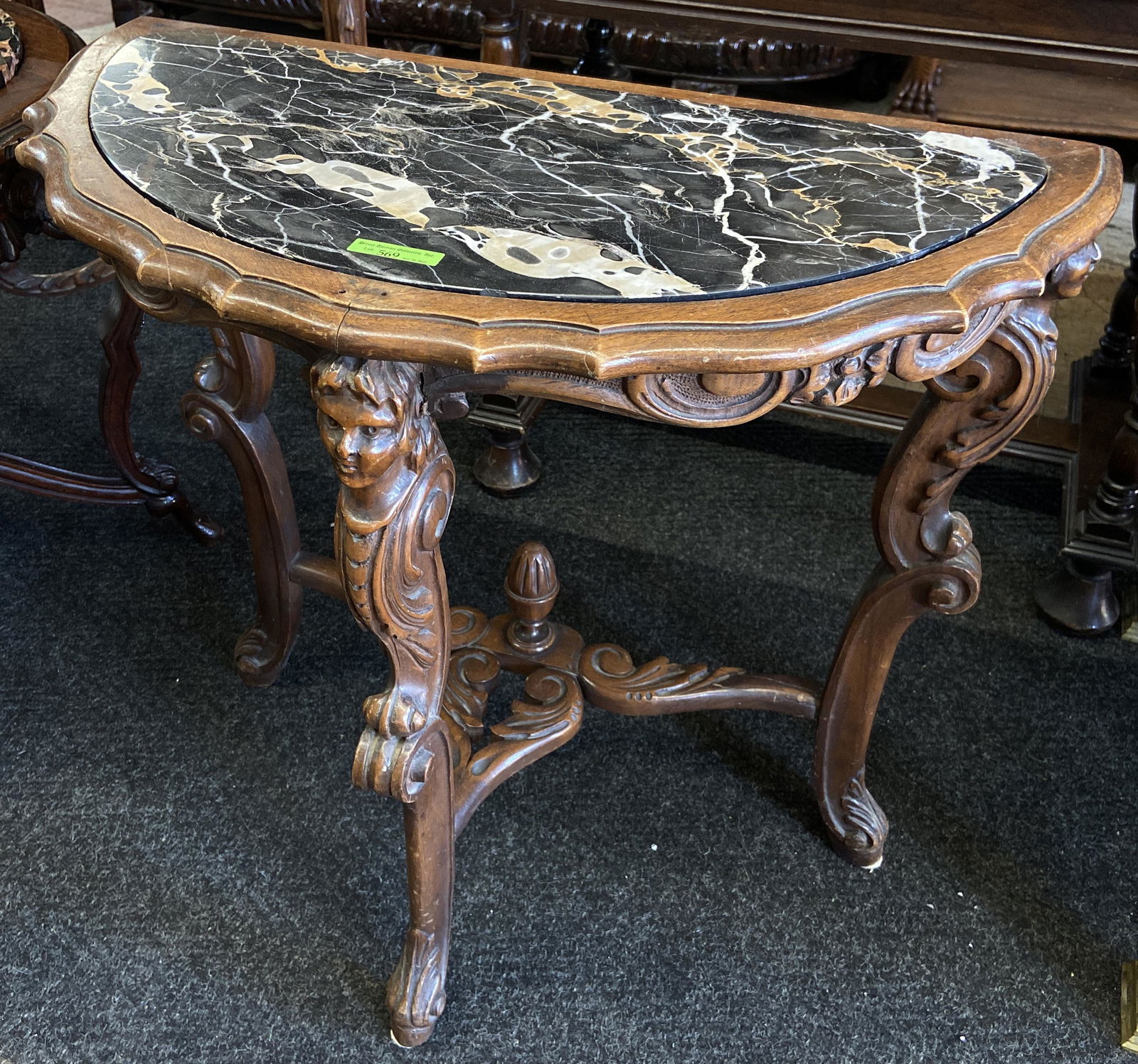 Walnut Half-Round Marble-Top French Table. (1 of 2)