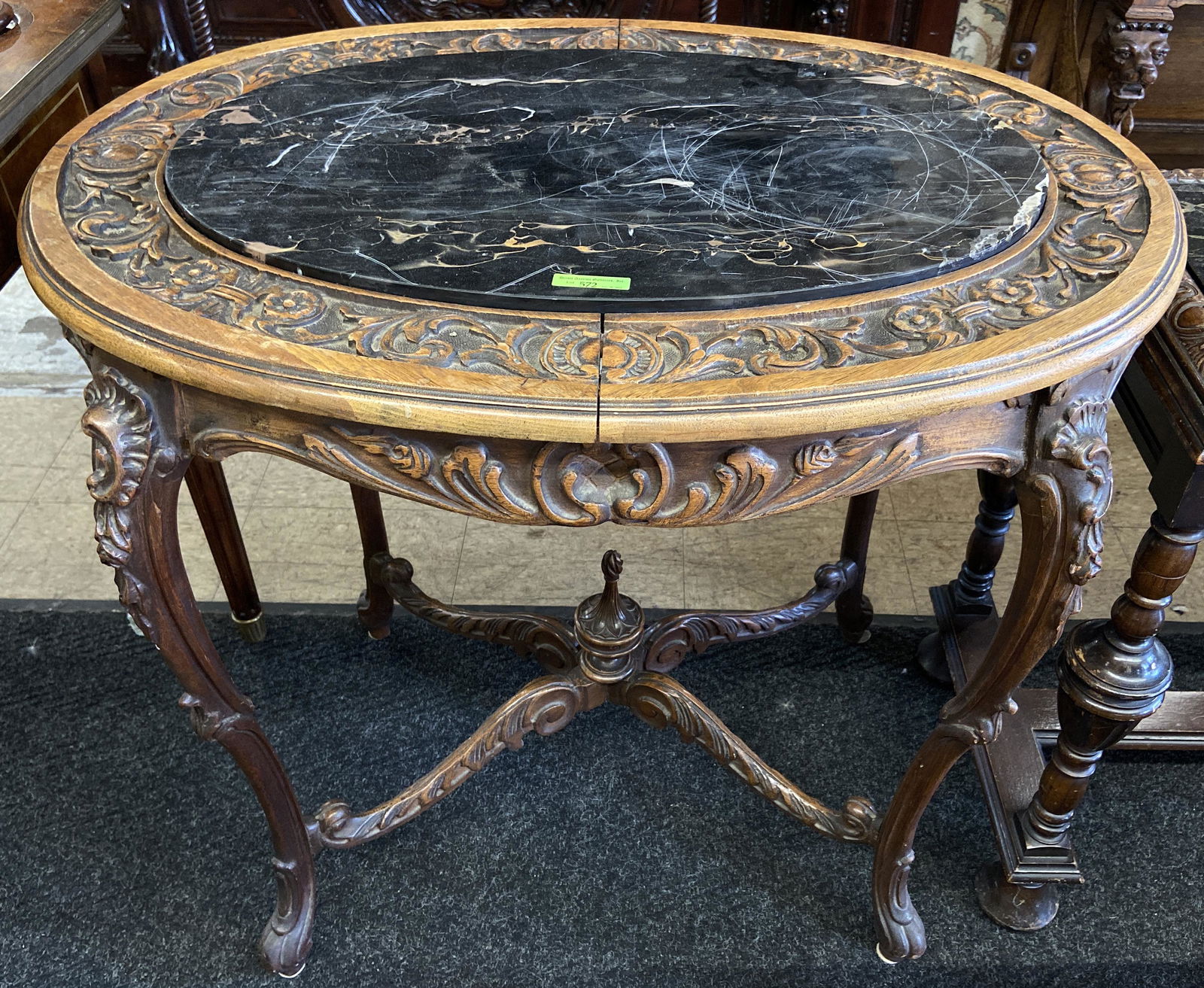 Walnut Oval Marble-Top French Lamp Table. (1 of 1)