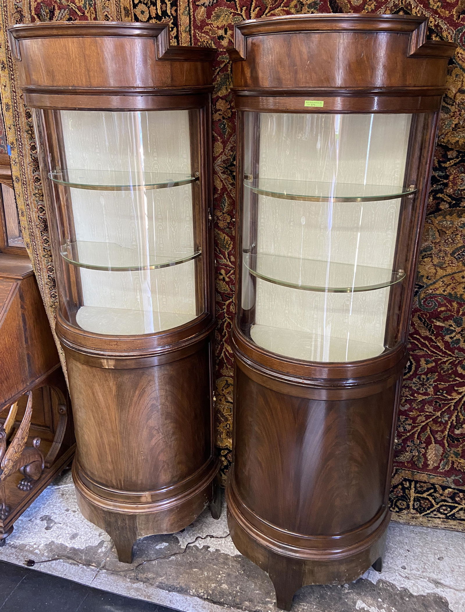 Pair of Half-Round Walnut Display Cabinets. (1 of 1)