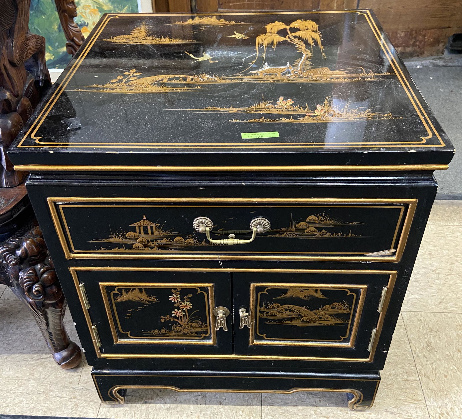 Small Asian Lacquered Cabinet w/Drawer. (1 of 2)