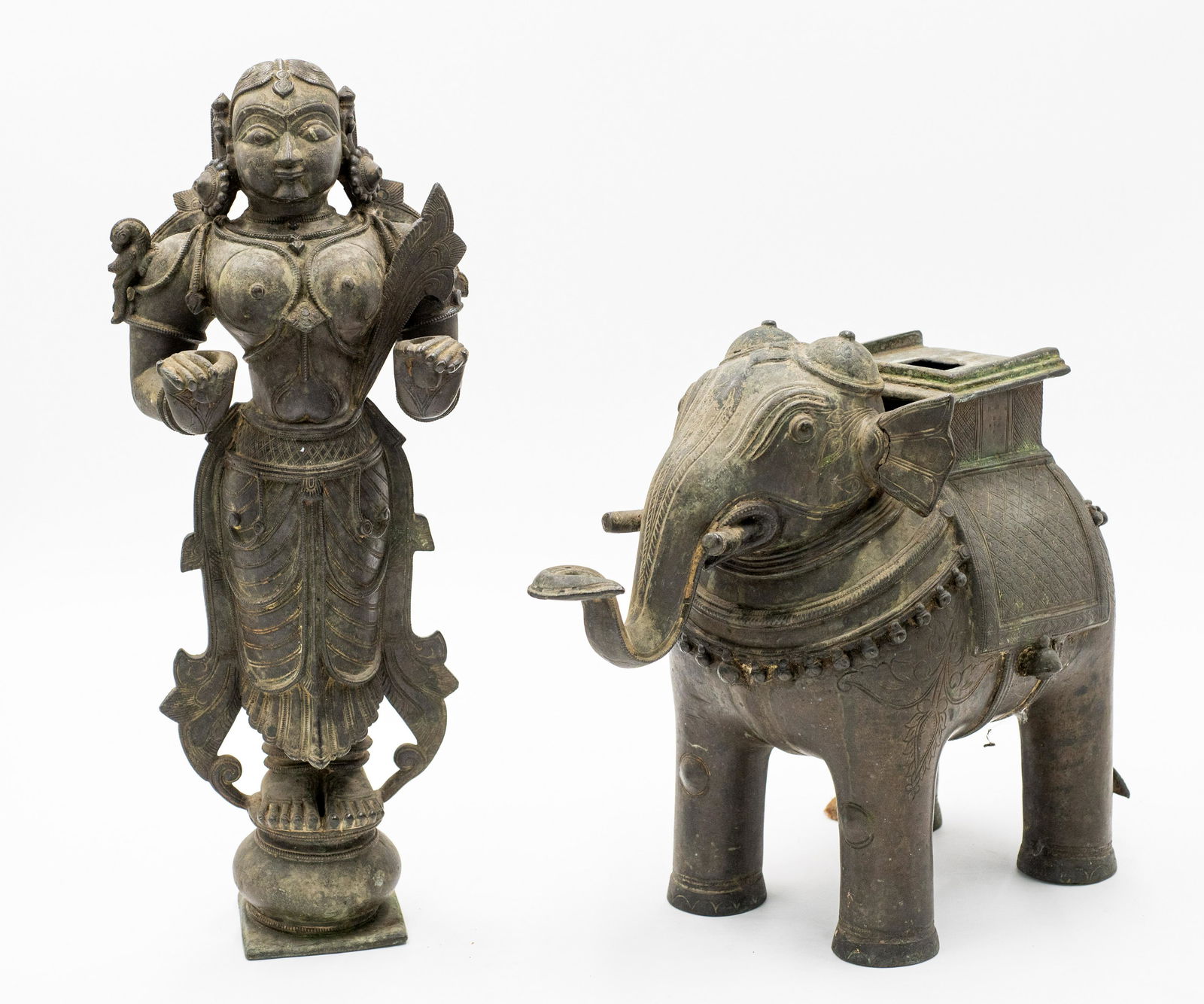 Indian Bronze Deity w/ Elephant Statue (2 Pcs). (1 of 5)
