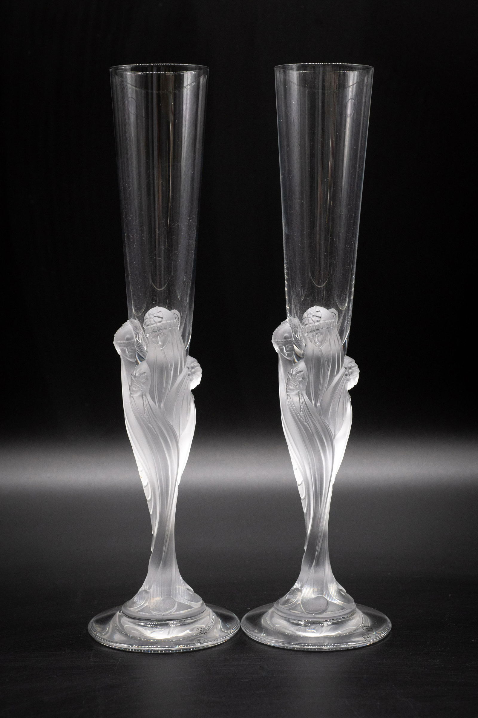 Pair of Erte Crystal Figural Champagne Flutes. (1 of 3)