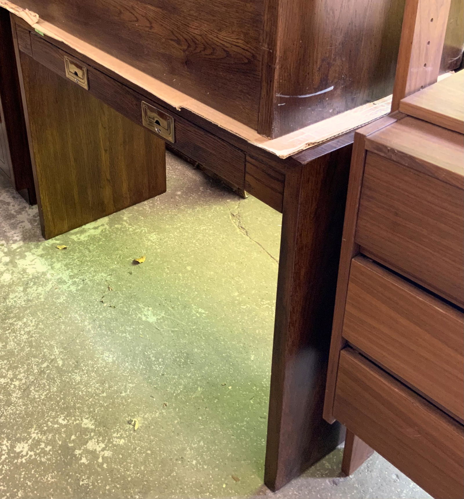 Henredon Campaign-Style Vanity Table.: This piece matches and could be used in conjunction with 606 to create the full vanity, but is usable on its own. It Measures 40" wide, 18" deep, and 20" tall. Third Party Freight Shipping or Personal