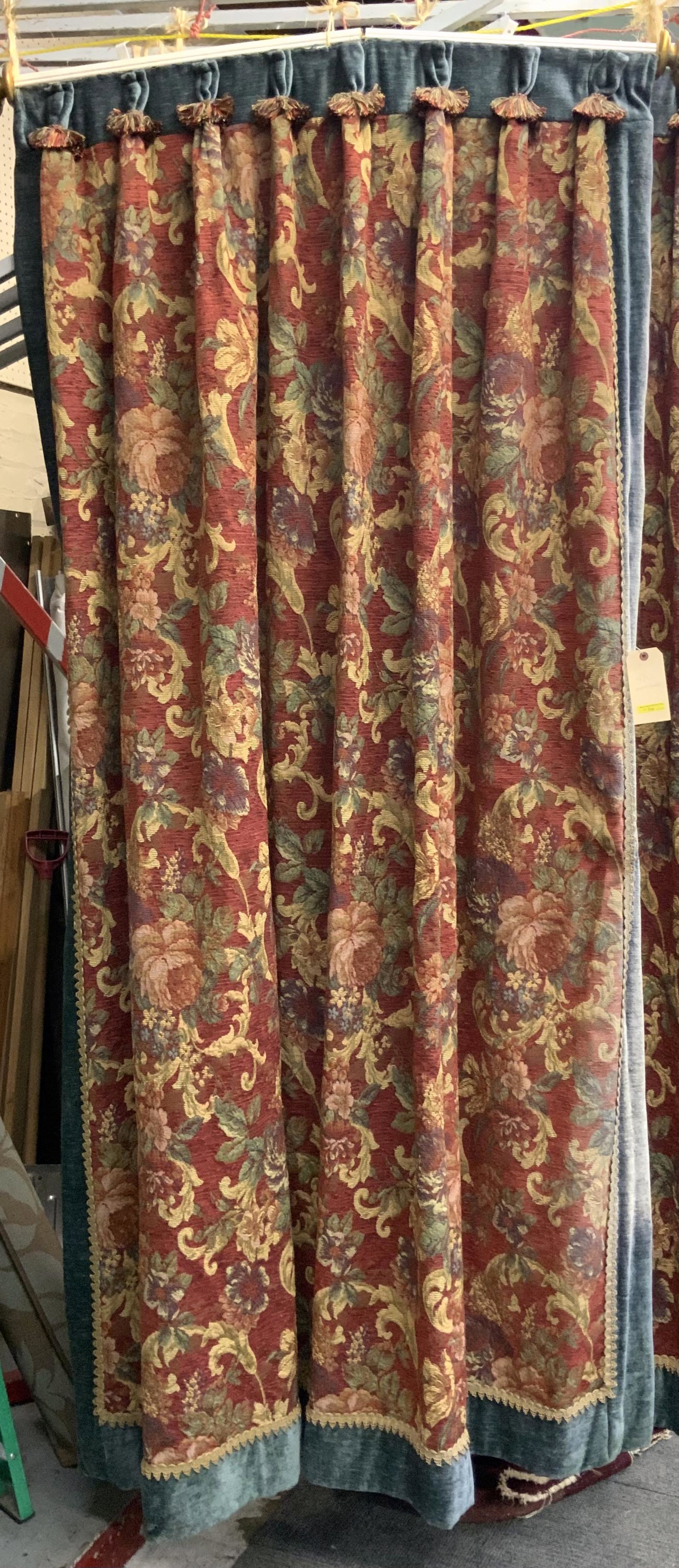 Set of Four Matching Drapes.: In Excellent Condition. The Rods to these Measures 3 1/2' Wide, and the Drapes Measure 7' 7" Long. In-House Shipping for this Lot is Available, if the Rods are not Needed.