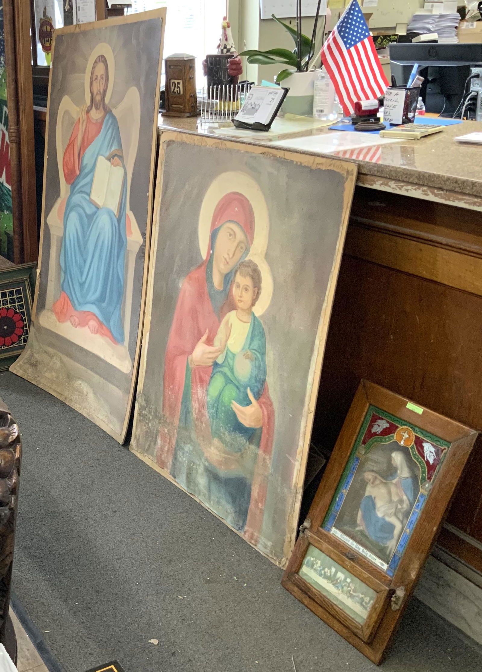 Lot: Religious Paintings & Last Rites Box. (1 of 2)