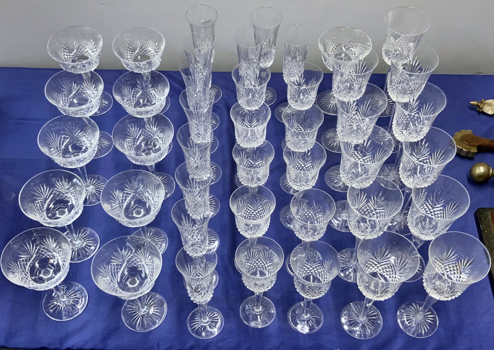 43 Pc. Set of Wedgwood Crystal Stemware.: Includes wine goblets, champagne flutes, sherbet glasses, and more. The tallest piece measures 9" tall. The Pieces are in Good condition overall. Third-Party Shipping or Personal Pickup Required.