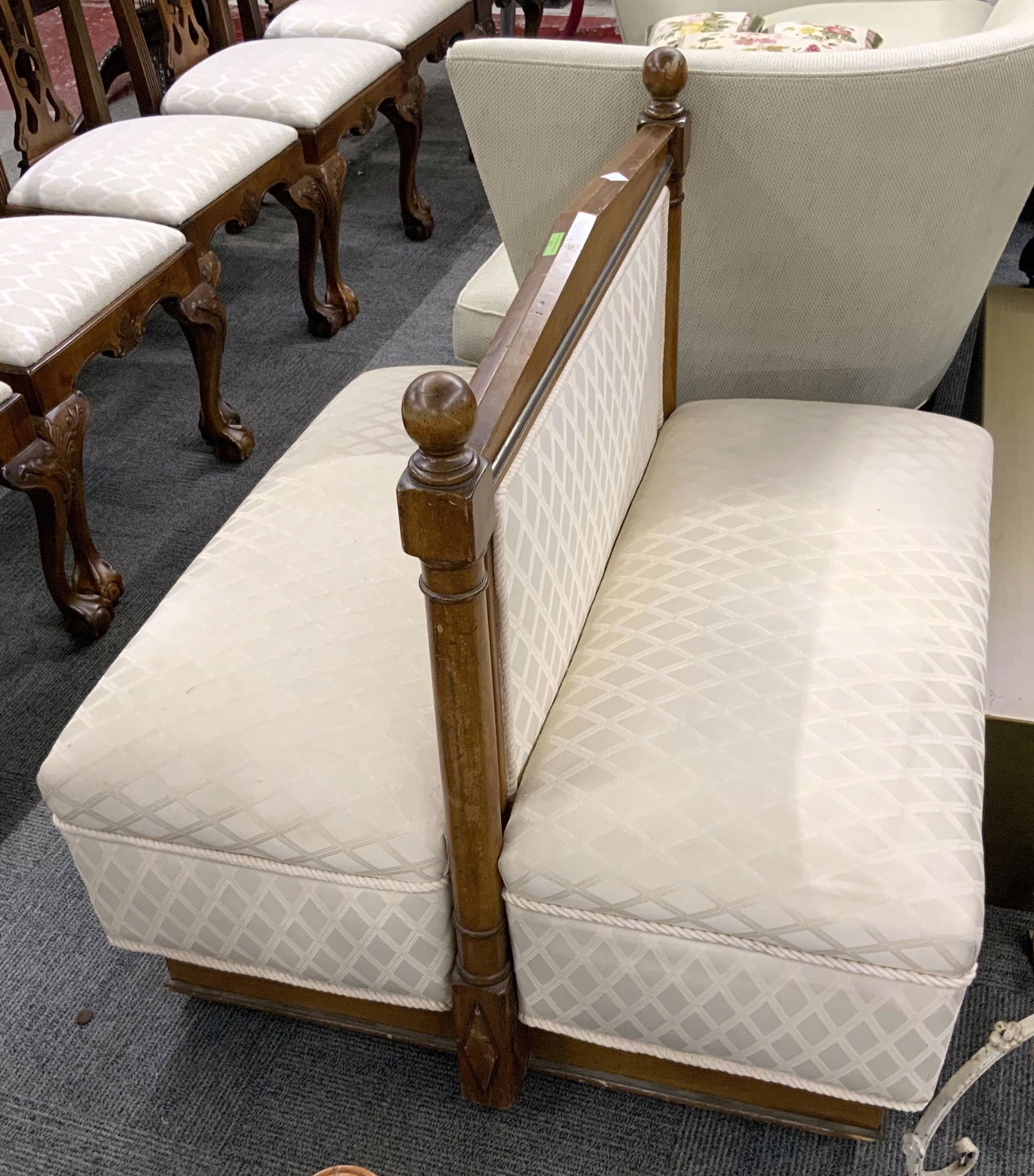 Upholstered Two-Sided Gossip Bench. (1 of 1)